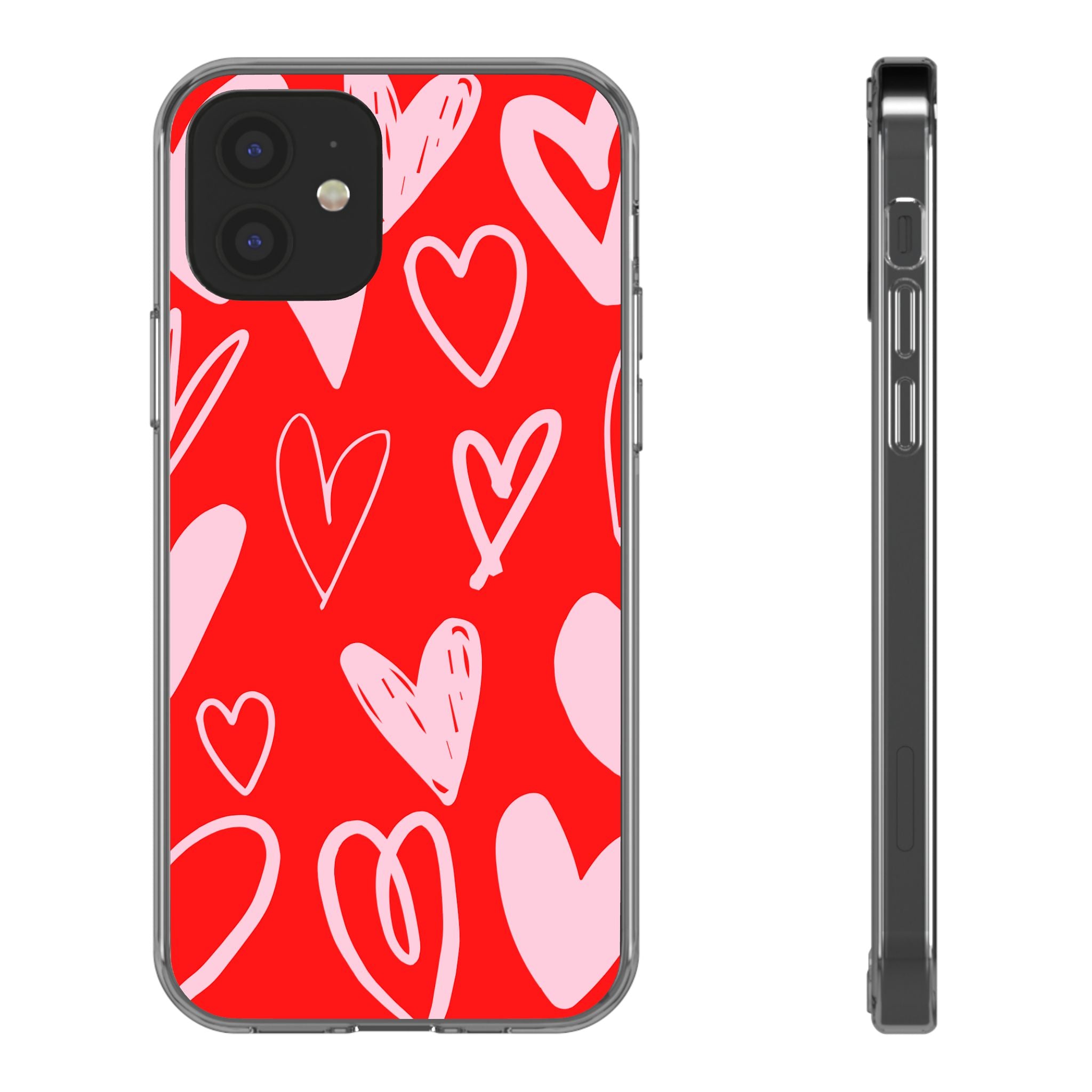 Red Hearts Pattern - Clear Phone Case
