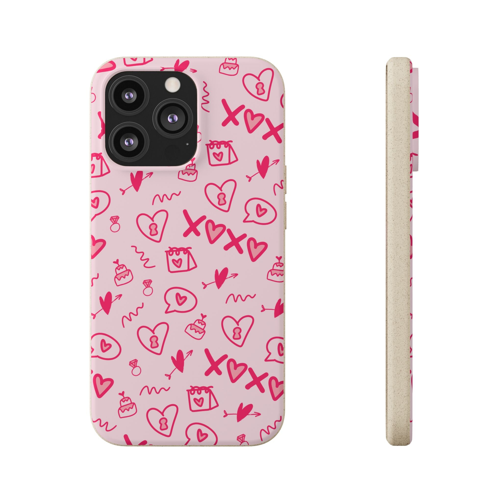 Pink Doodle Hearts Biodegradable Phone Case — XOXO Love Pattern