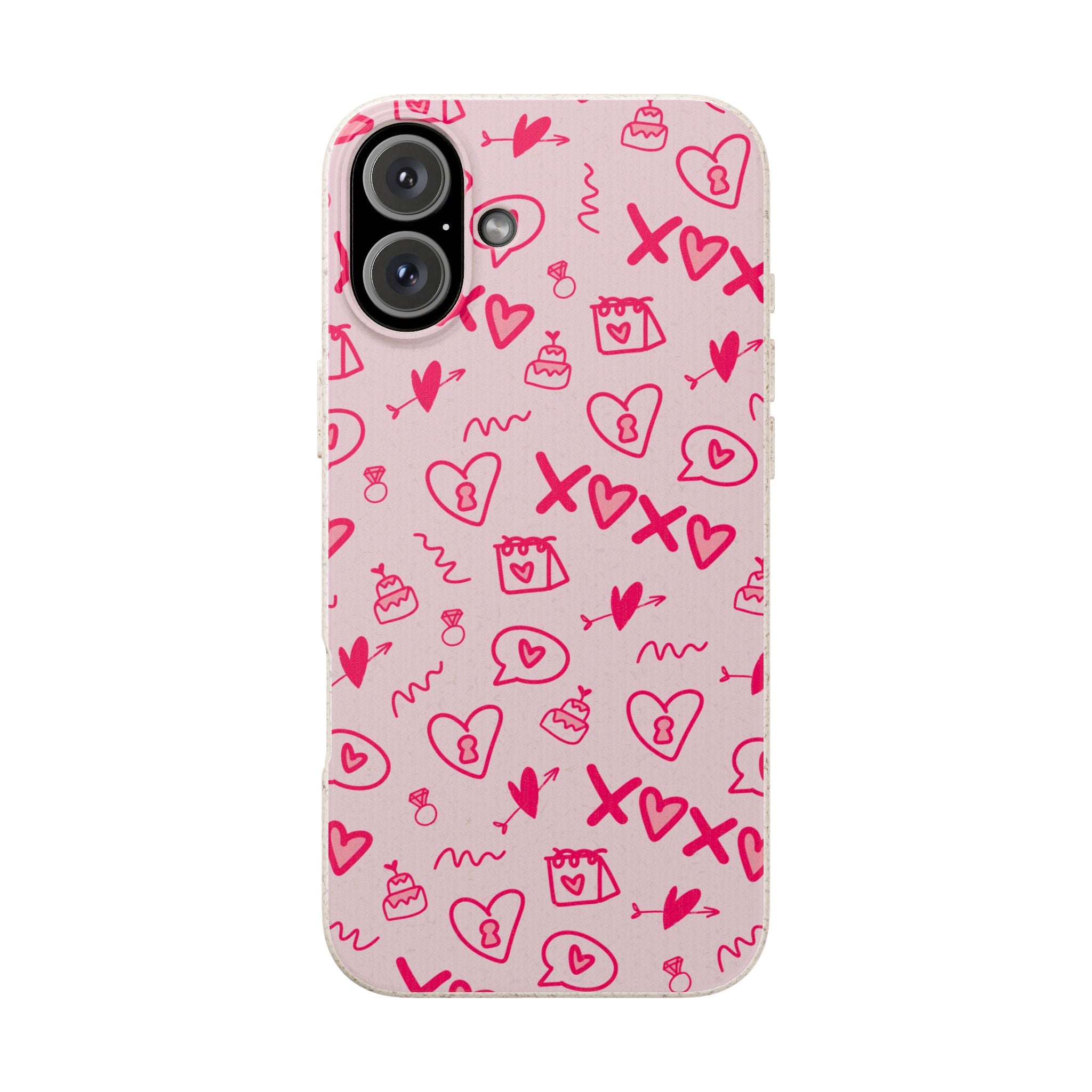 Pink Doodle Hearts Biodegradable Phone Case — XOXO Love Pattern