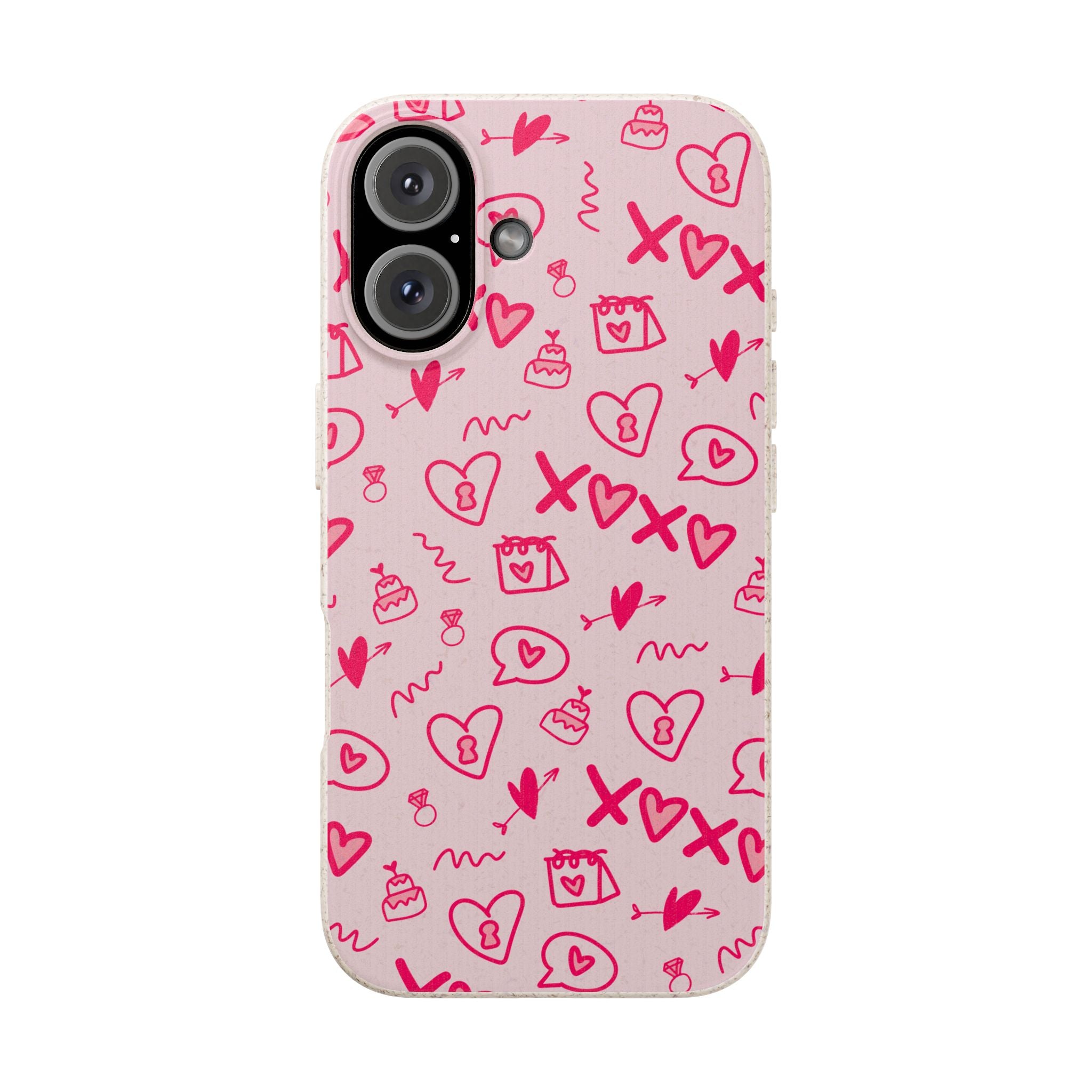 Pink Doodle Hearts Biodegradable Phone Case — XOXO Love Pattern