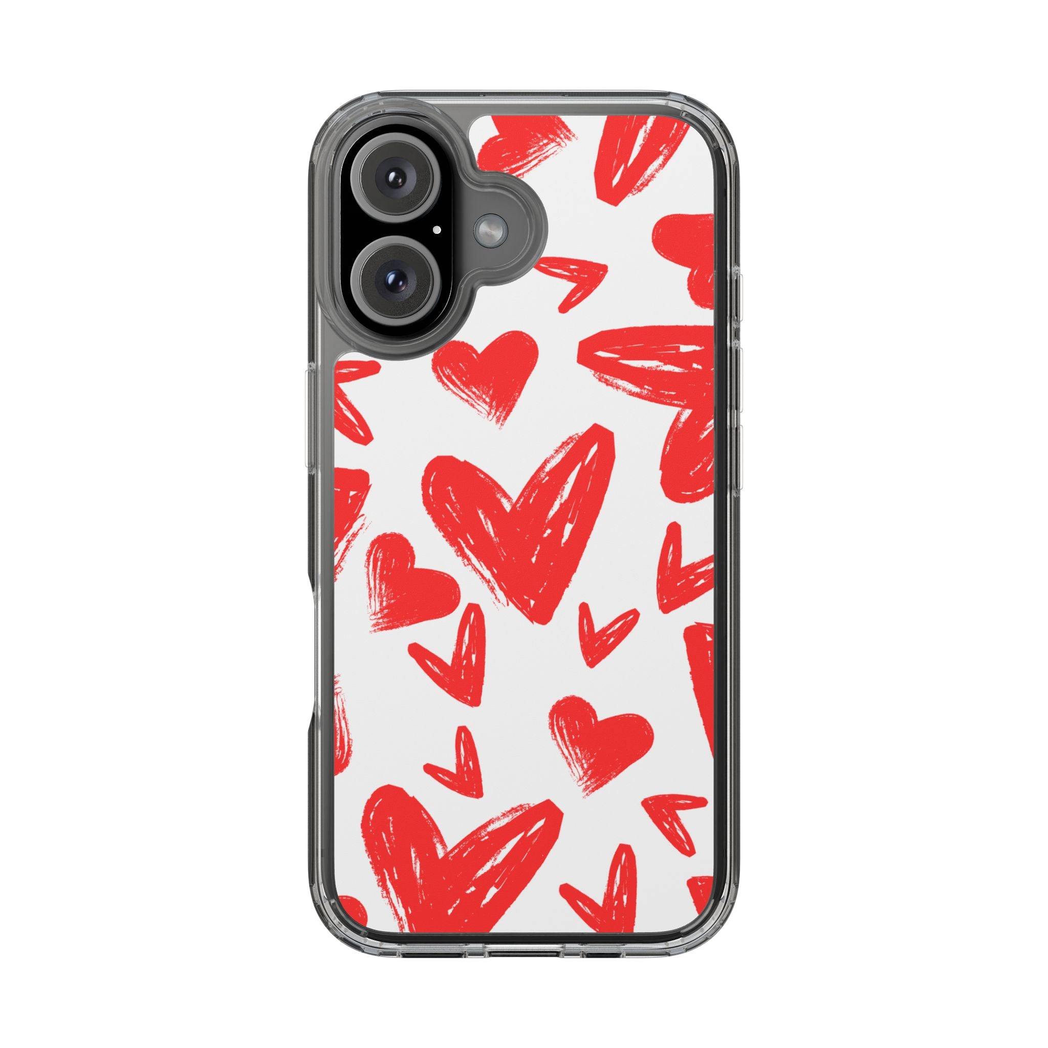 Red Scribble Hearts - Clear Phone Case