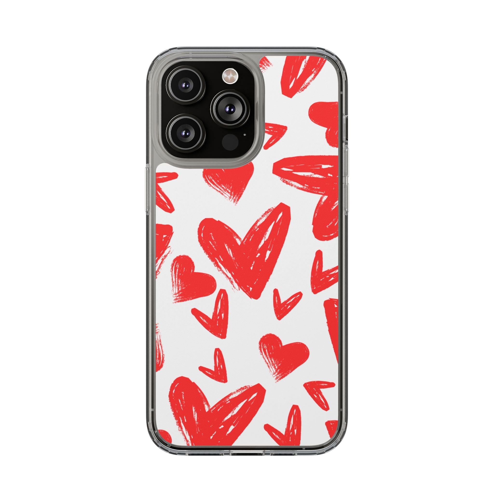Red Scribble Hearts - Clear Phone Case