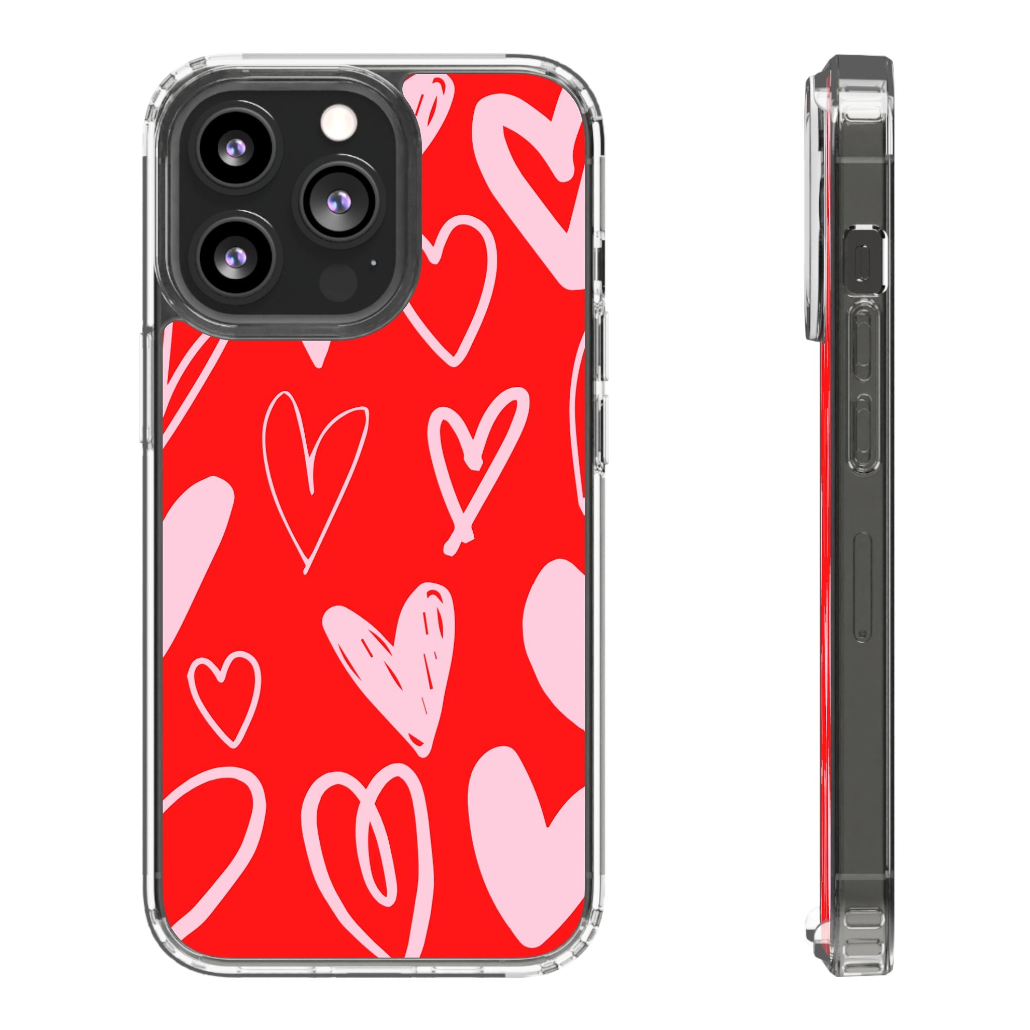 Red Hearts Pattern - Clear Phone Case