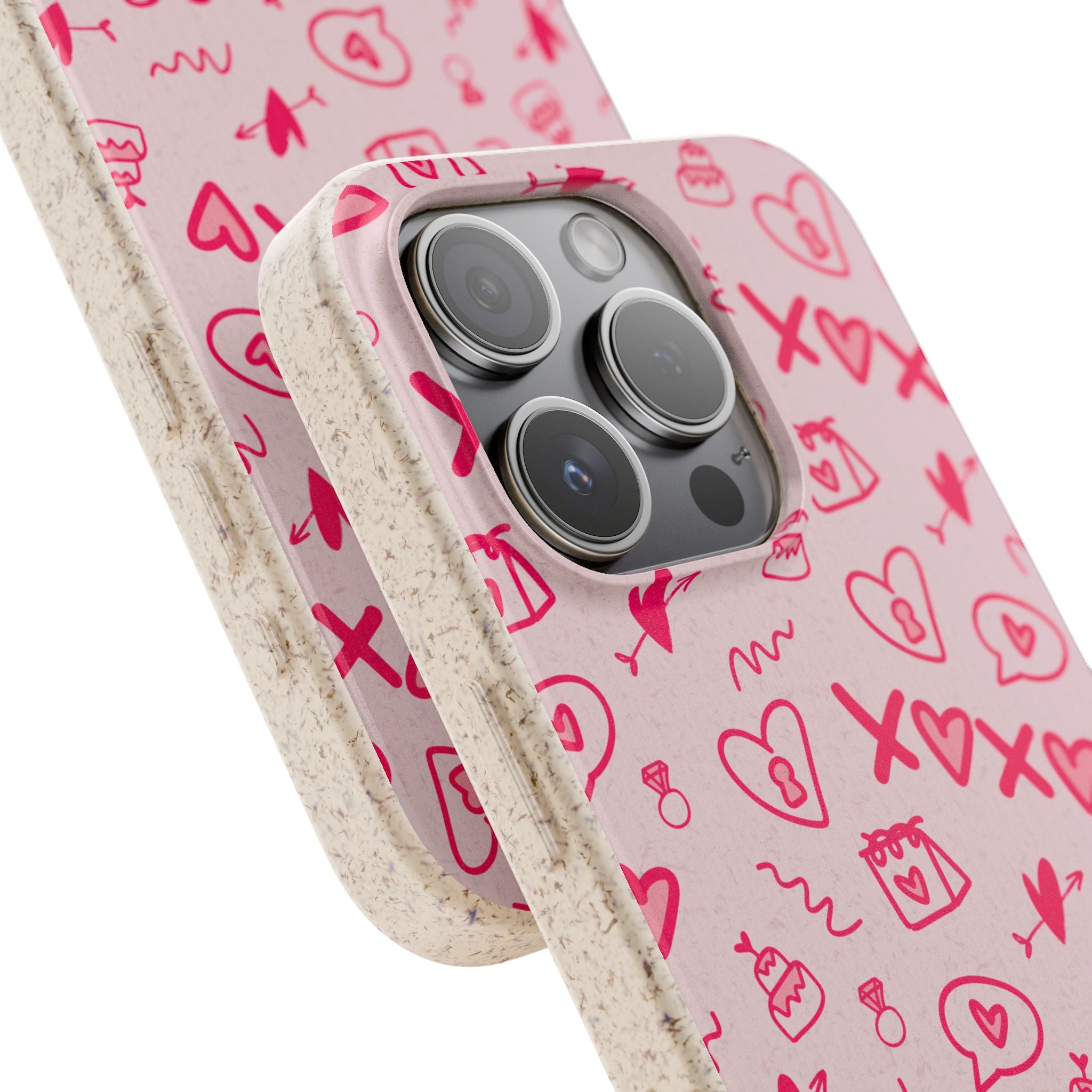 Pink Doodle Hearts Biodegradable Phone Case — XOXO Love Pattern