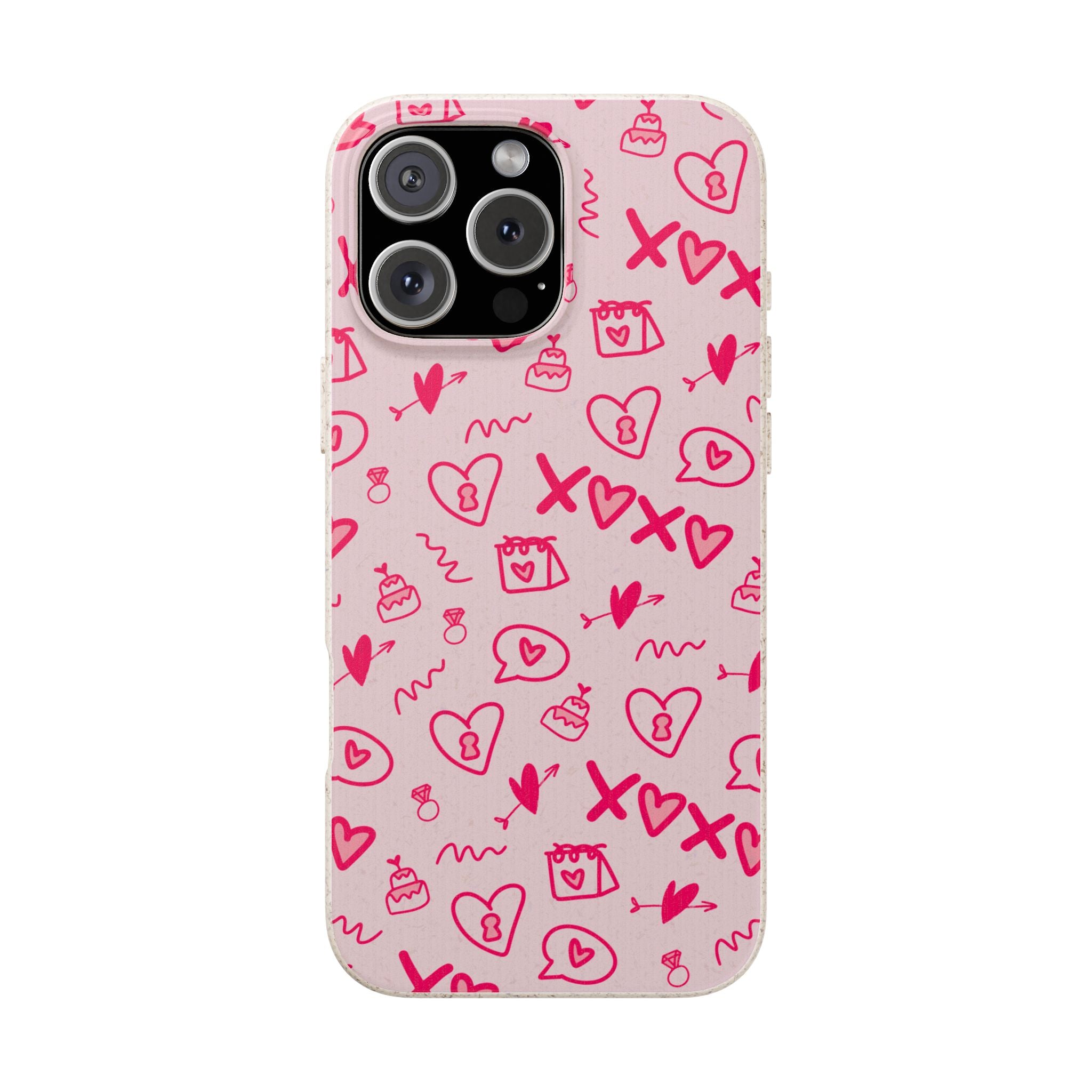 Pink Doodle Hearts Biodegradable Phone Case — XOXO Love Pattern