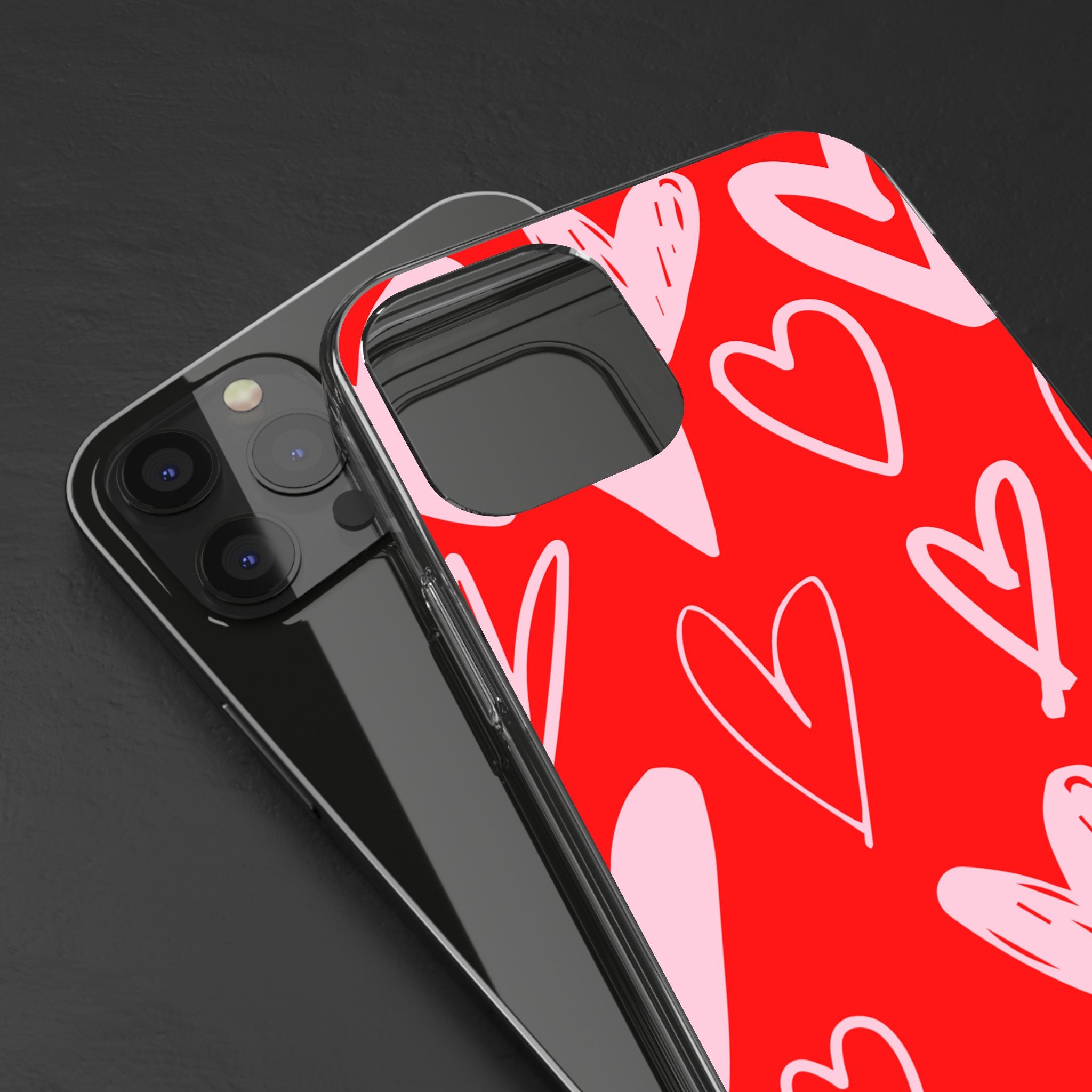 Red Hearts Pattern - Clear Phone Case