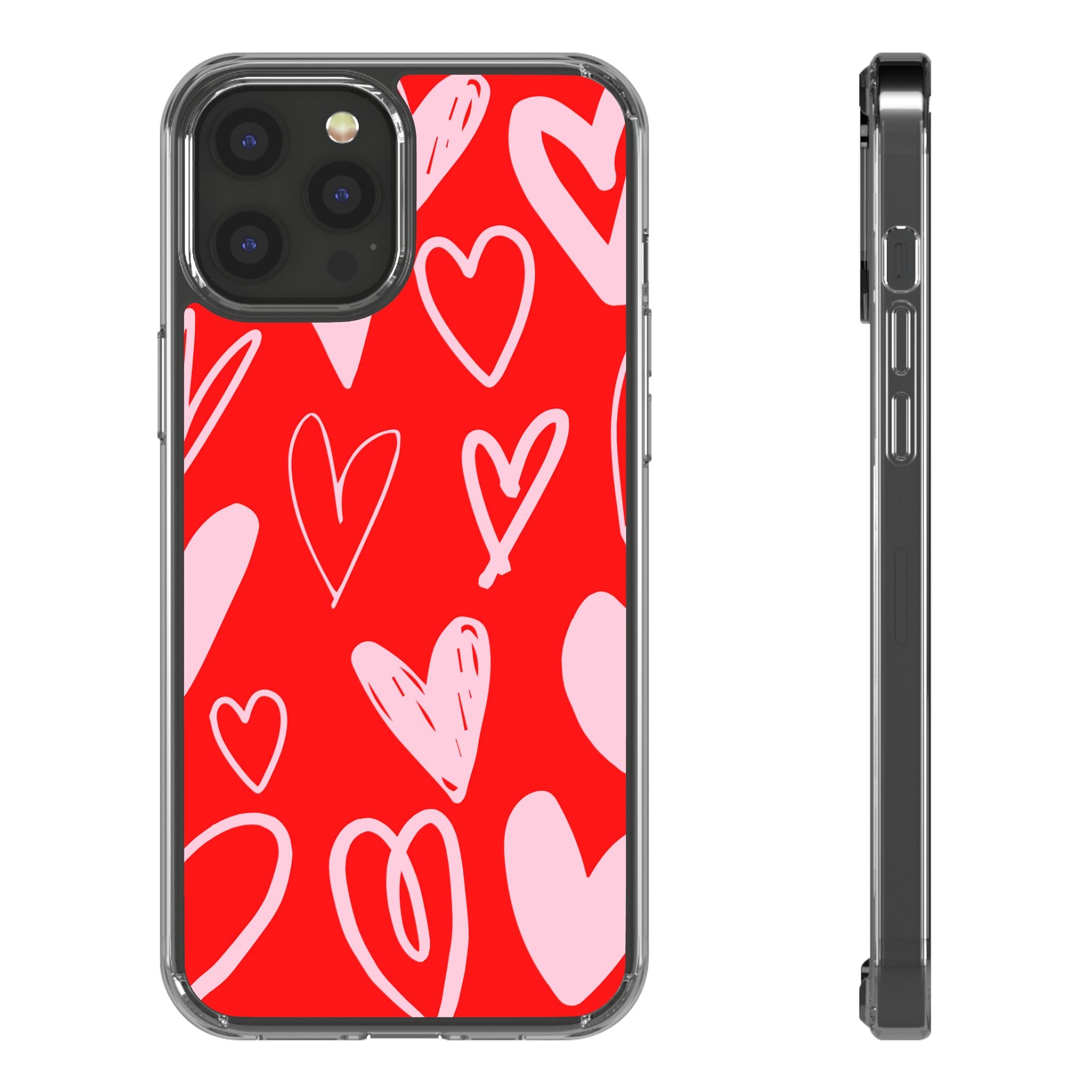 Red Hearts Pattern - Clear Phone Case