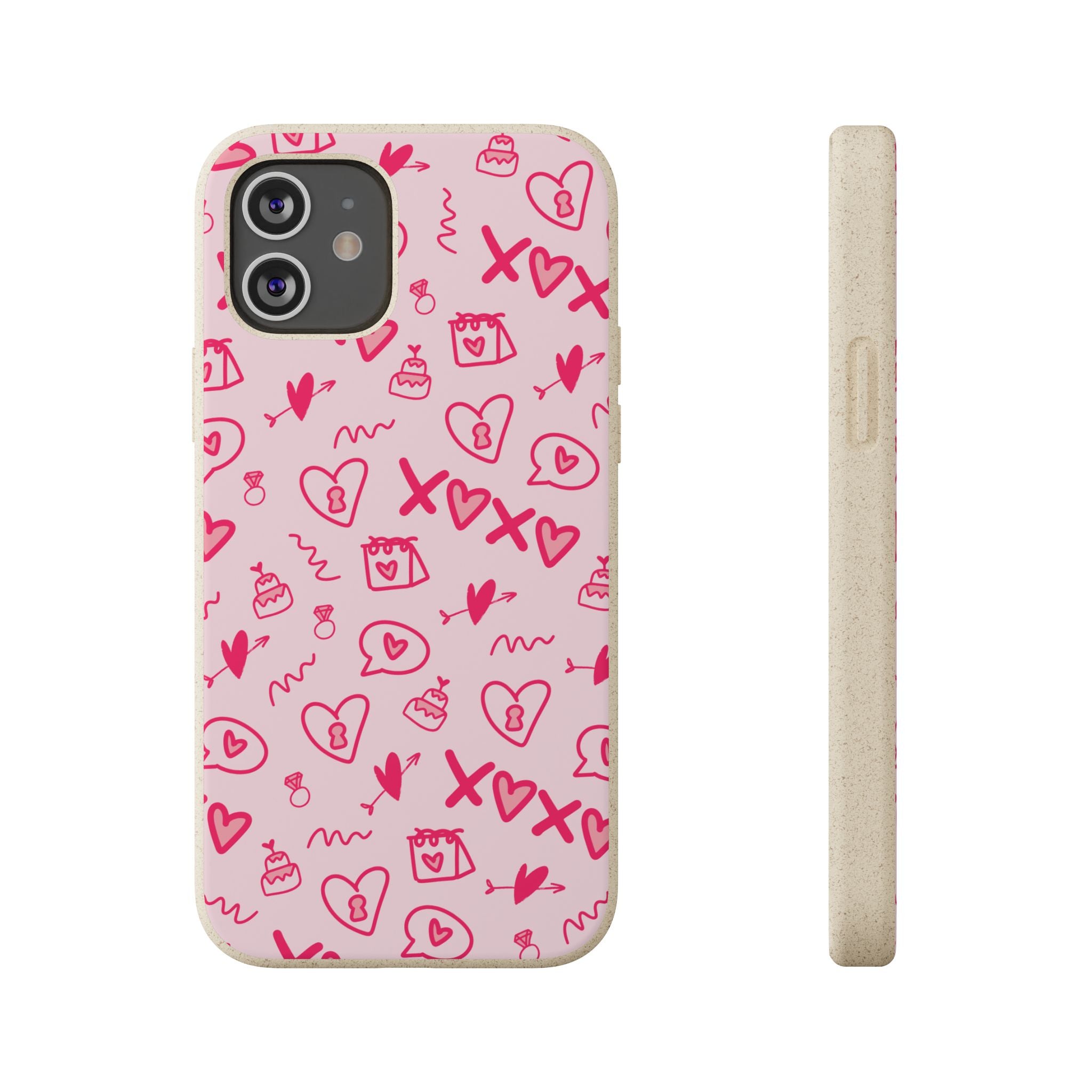 Pink Doodle Hearts Biodegradable Phone Case — XOXO Love Pattern