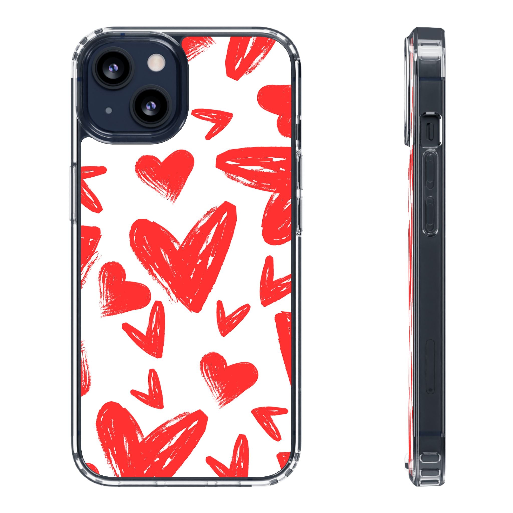 Red Scribble Hearts - Clear Phone Case