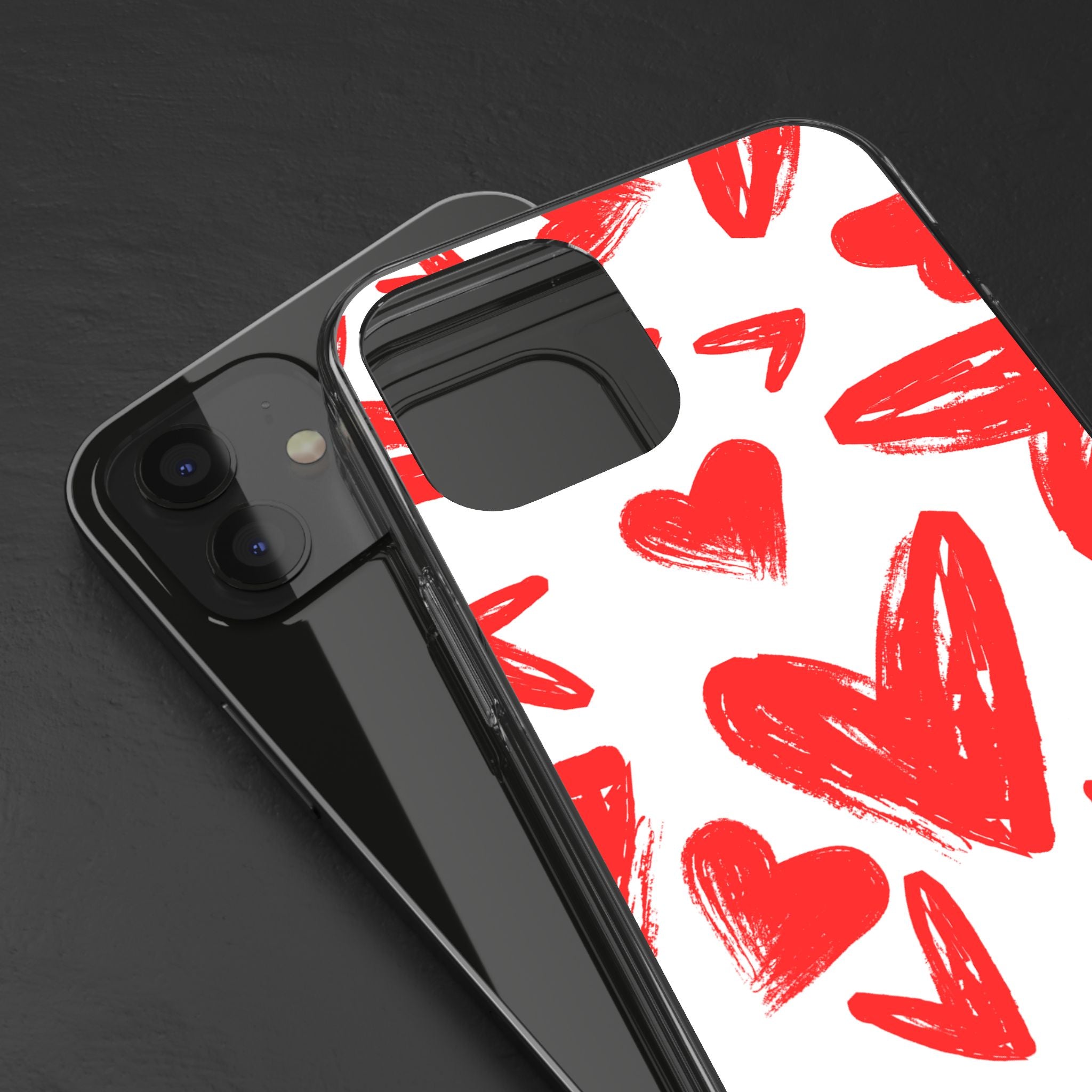 Red Scribble Hearts - Clear Phone Case