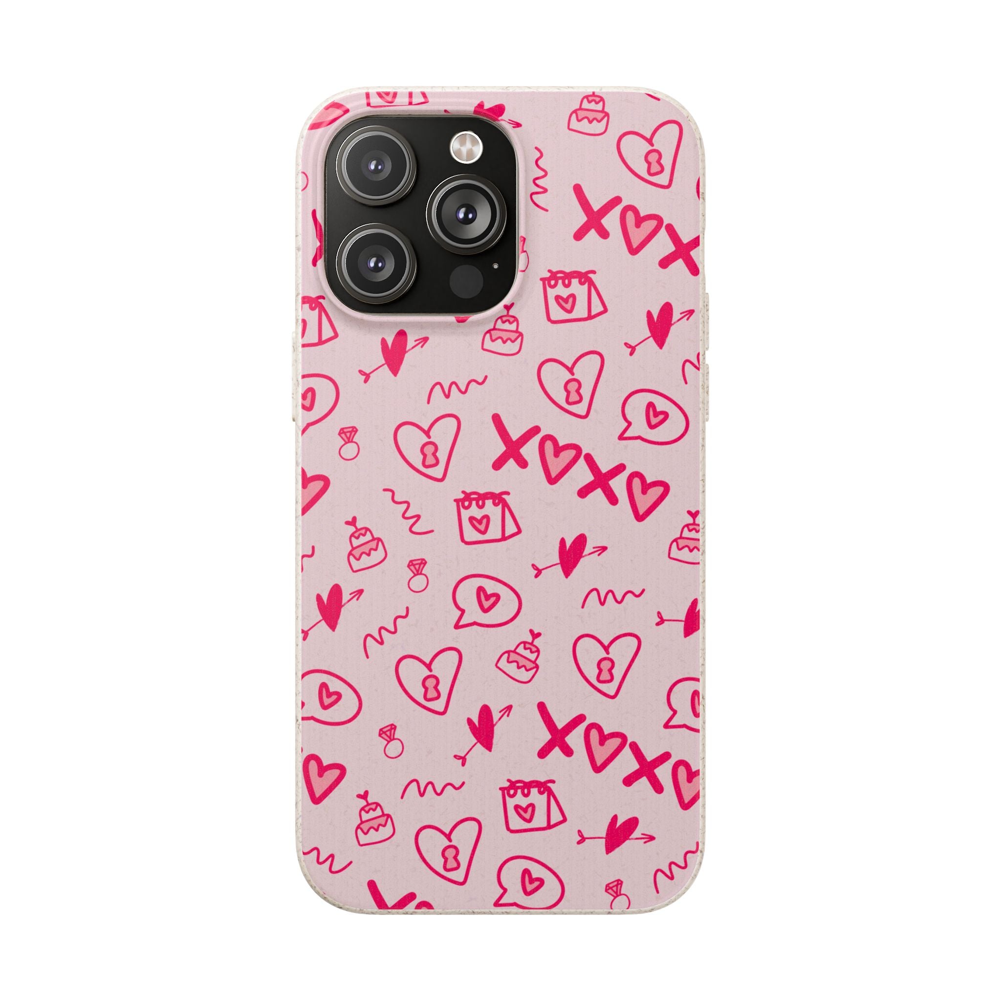 Pink Doodle Hearts Biodegradable Phone Case — XOXO Love Pattern