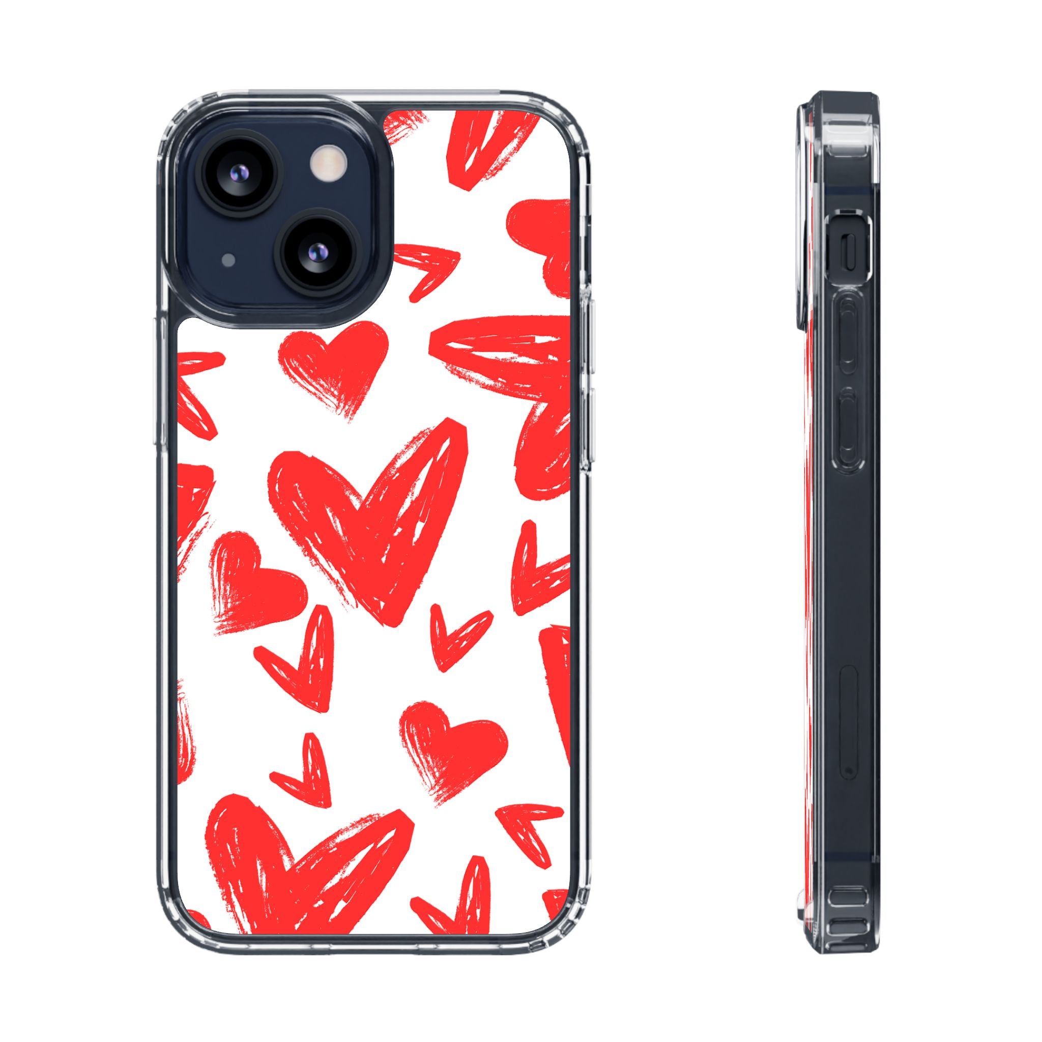 Red Scribble Hearts - Clear Phone Case