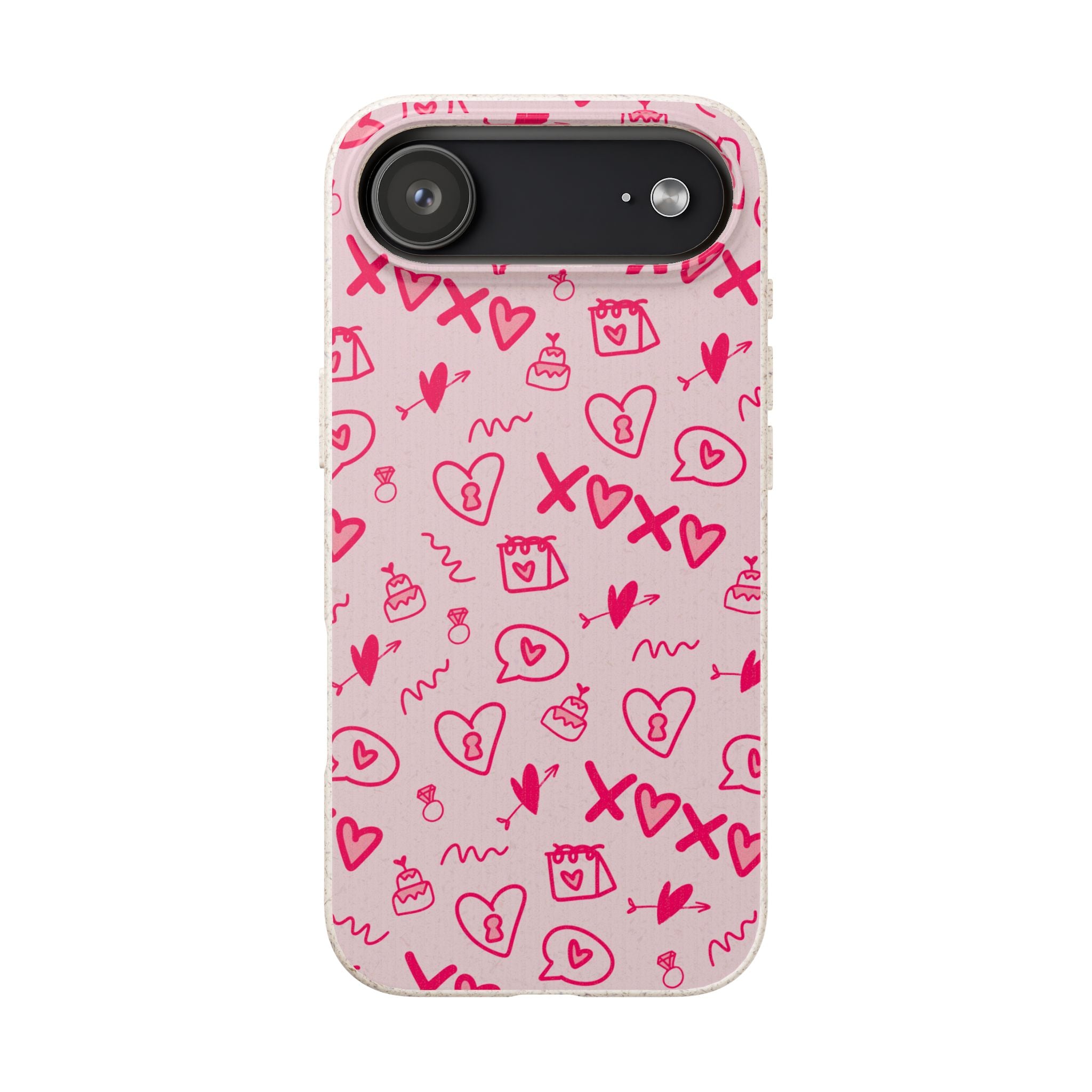 Pink Doodle Hearts Biodegradable Phone Case — XOXO Love Pattern