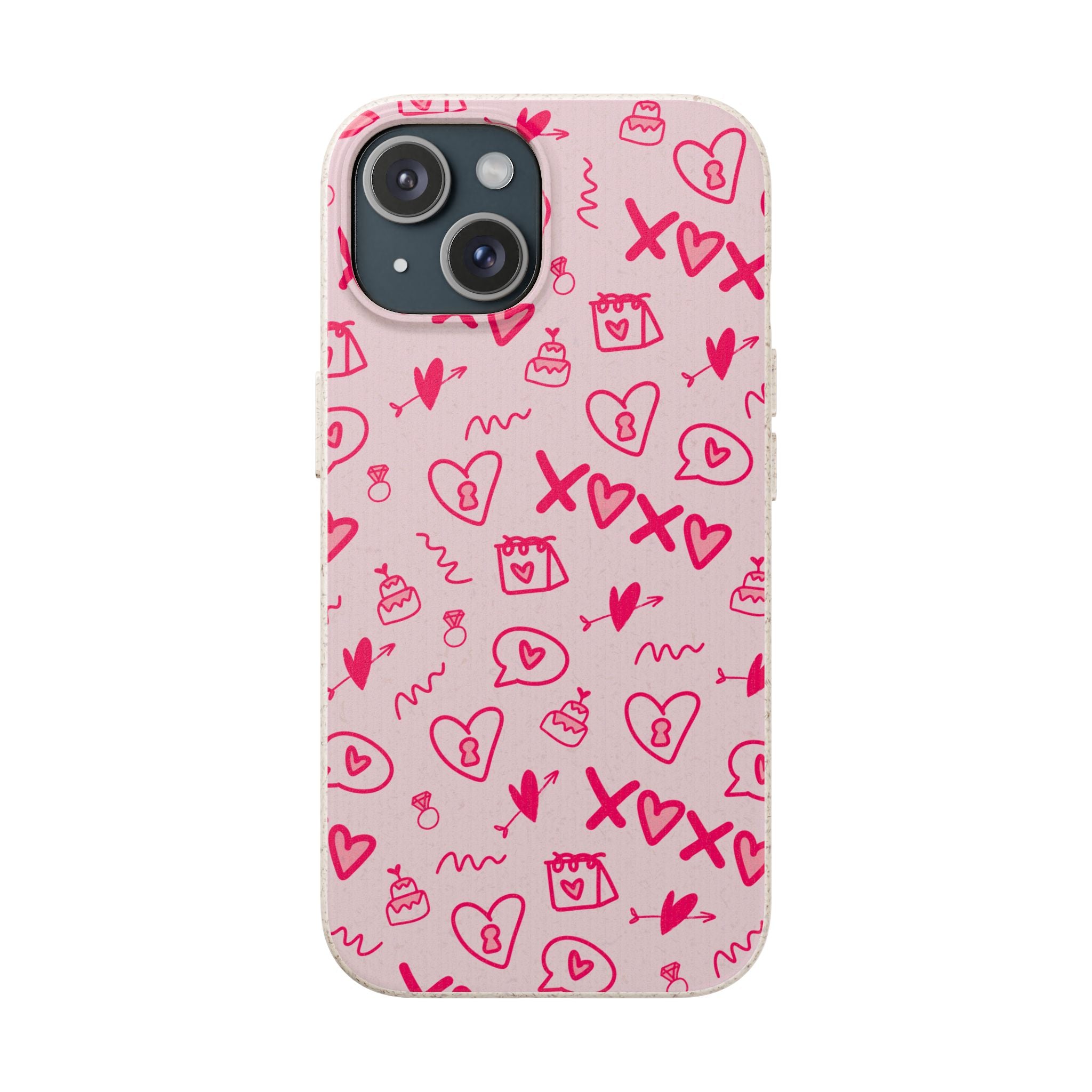 Pink Doodle Hearts Biodegradable Phone Case — XOXO Love Pattern