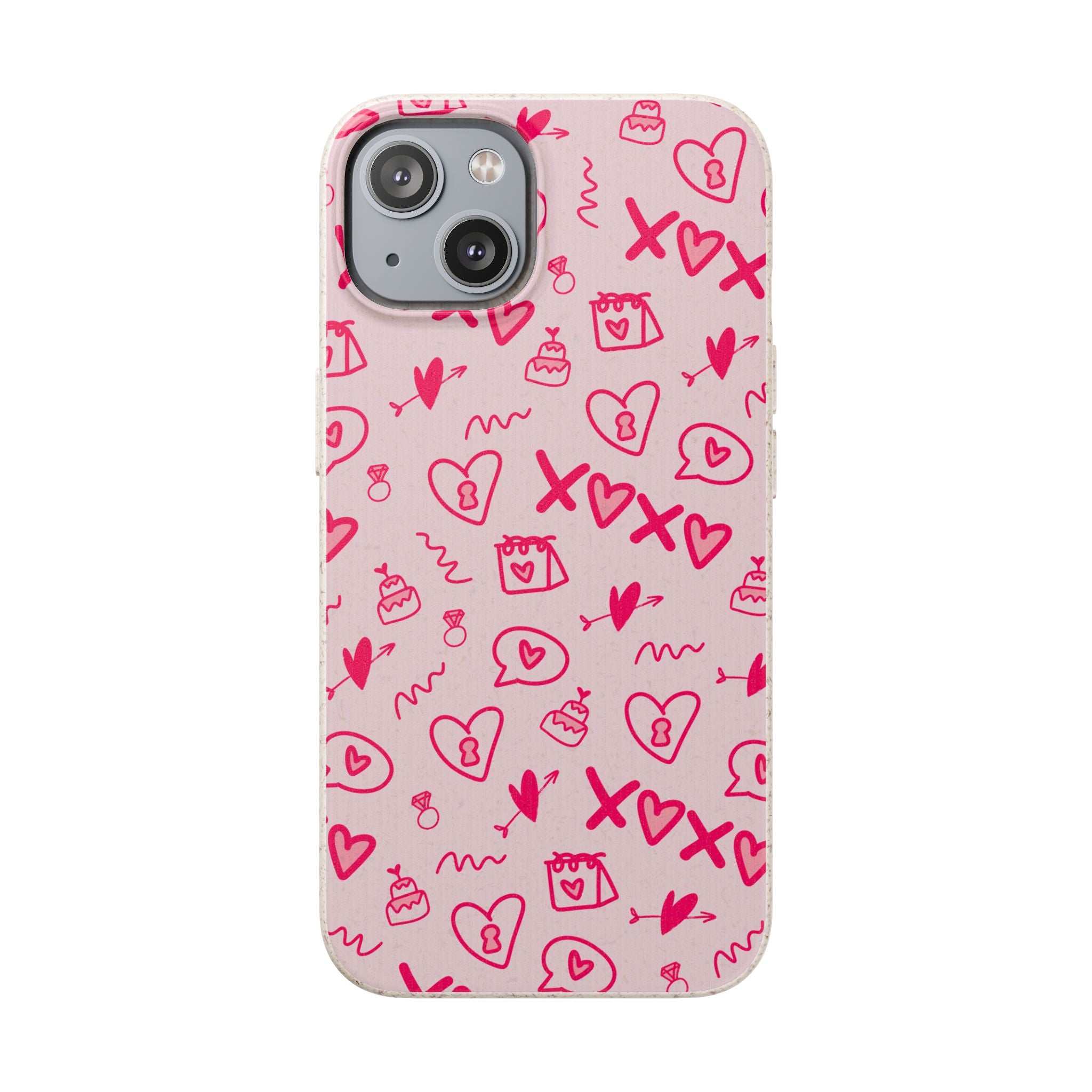 Pink Doodle Hearts Biodegradable Phone Case — XOXO Love Pattern