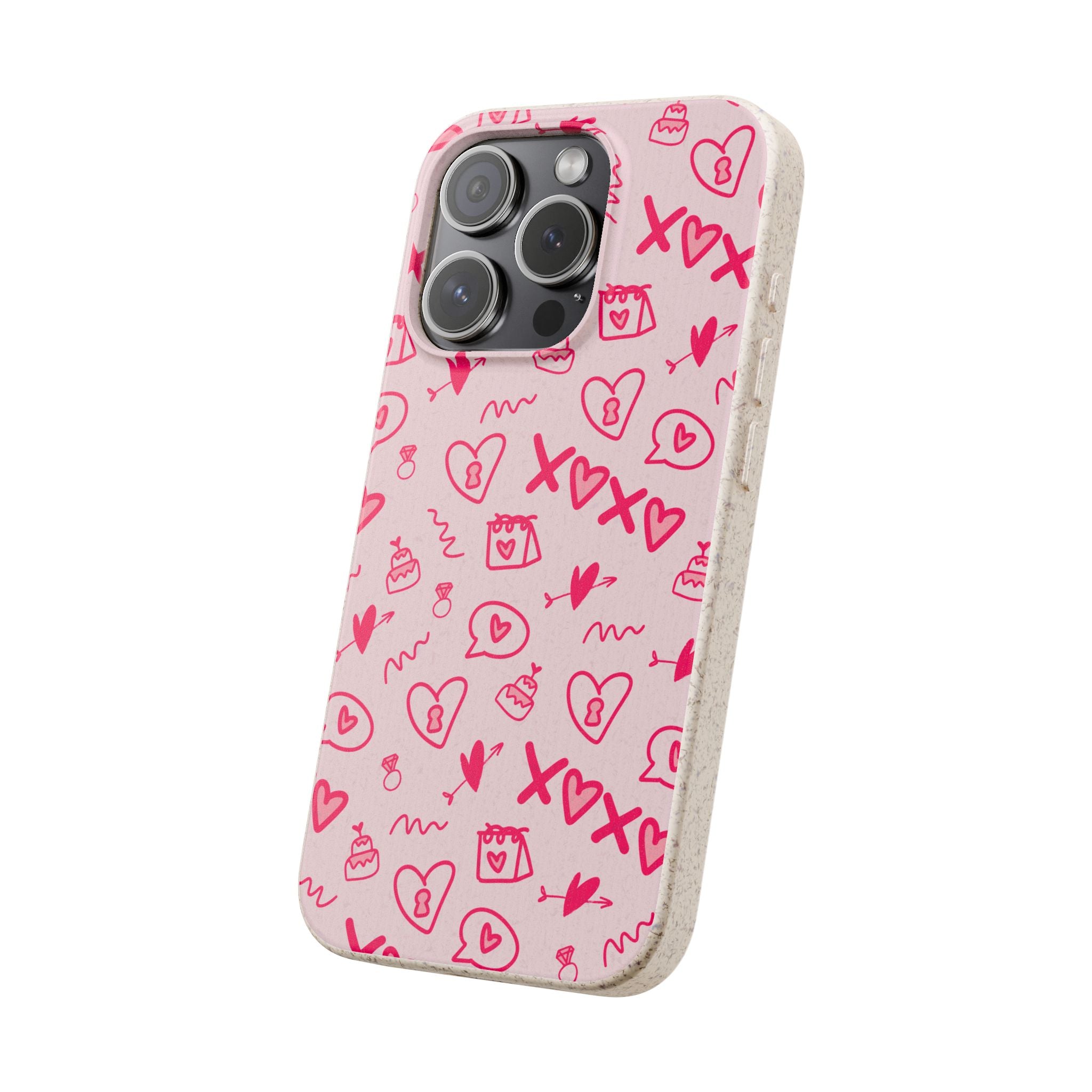 Pink Doodle Hearts Biodegradable Phone Case — XOXO Love Pattern