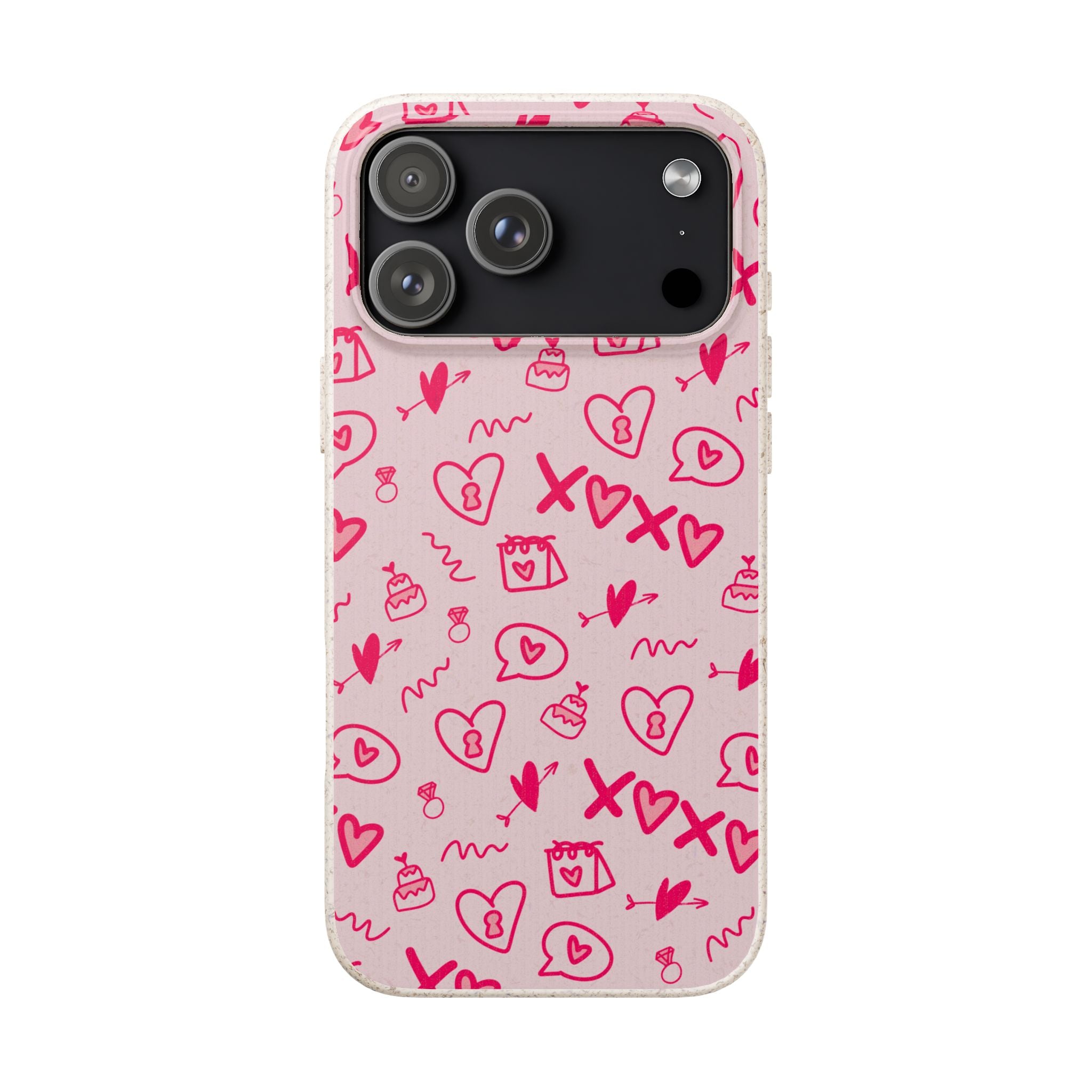 Pink Doodle Hearts Biodegradable Phone Case — XOXO Love Pattern