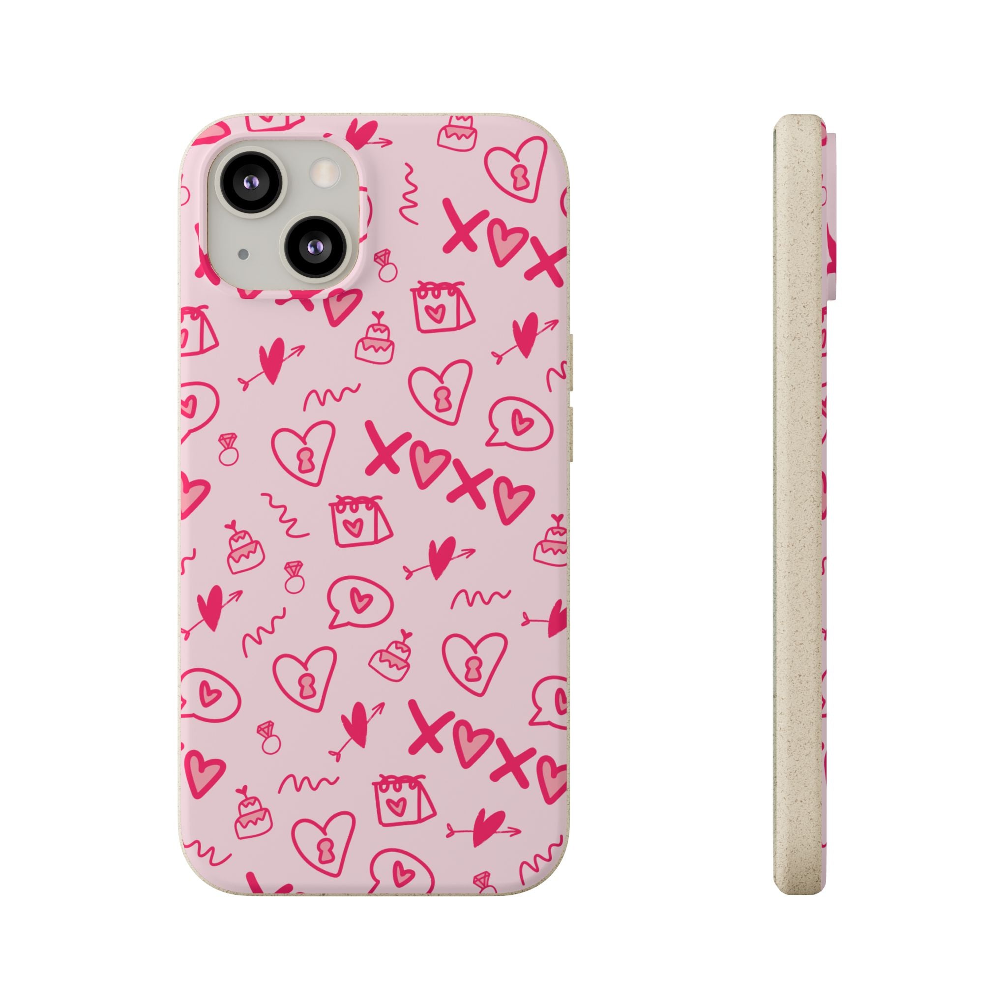 Pink Doodle Hearts Biodegradable Phone Case — XOXO Love Pattern