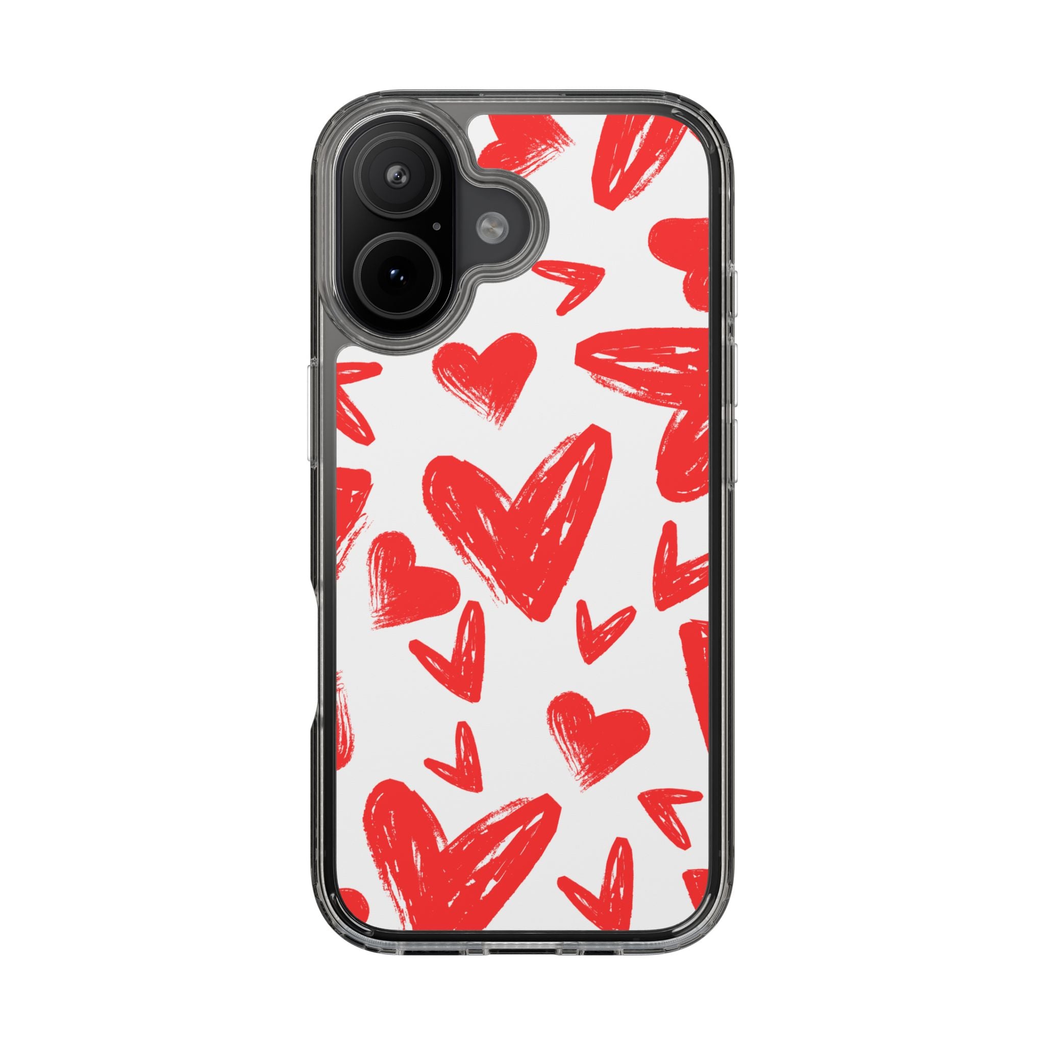 Red Scribble Hearts - Clear Phone Case
