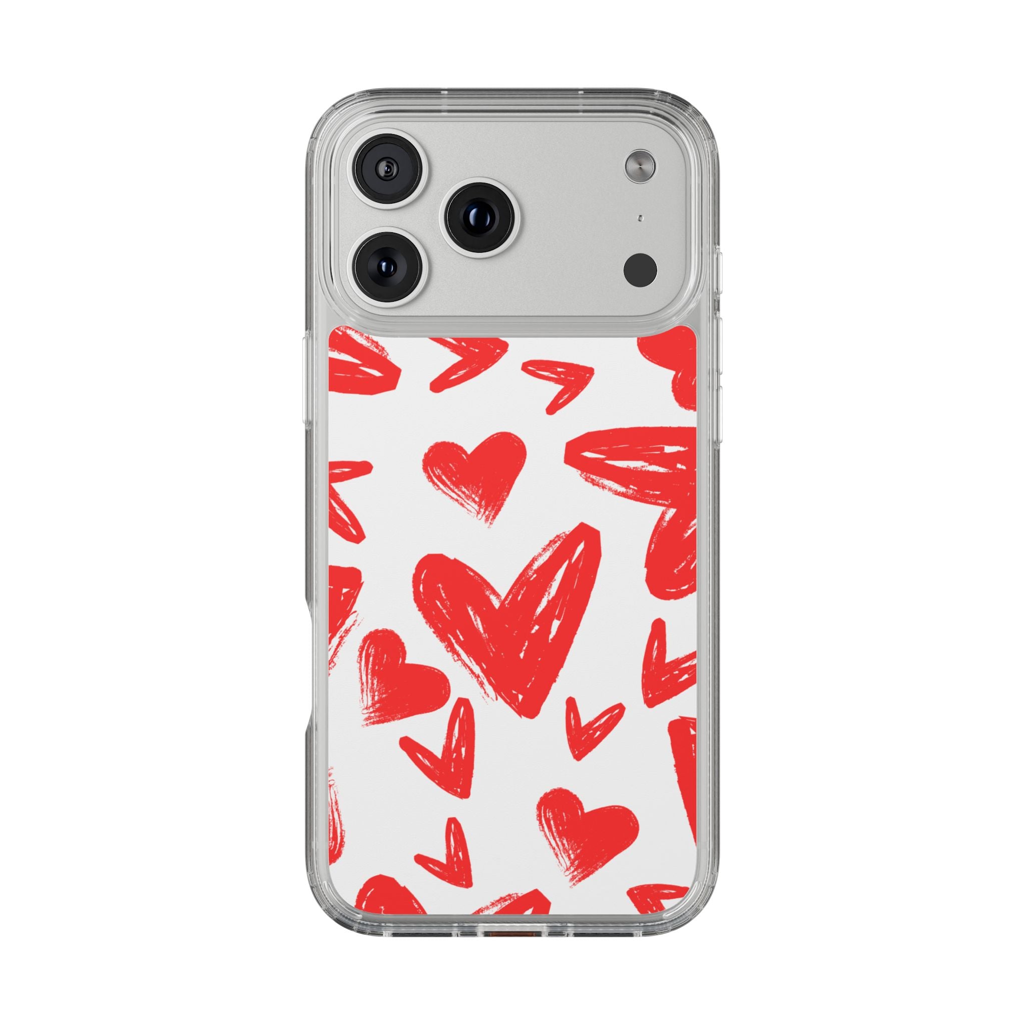 Red Scribble Hearts - Clear Phone Case