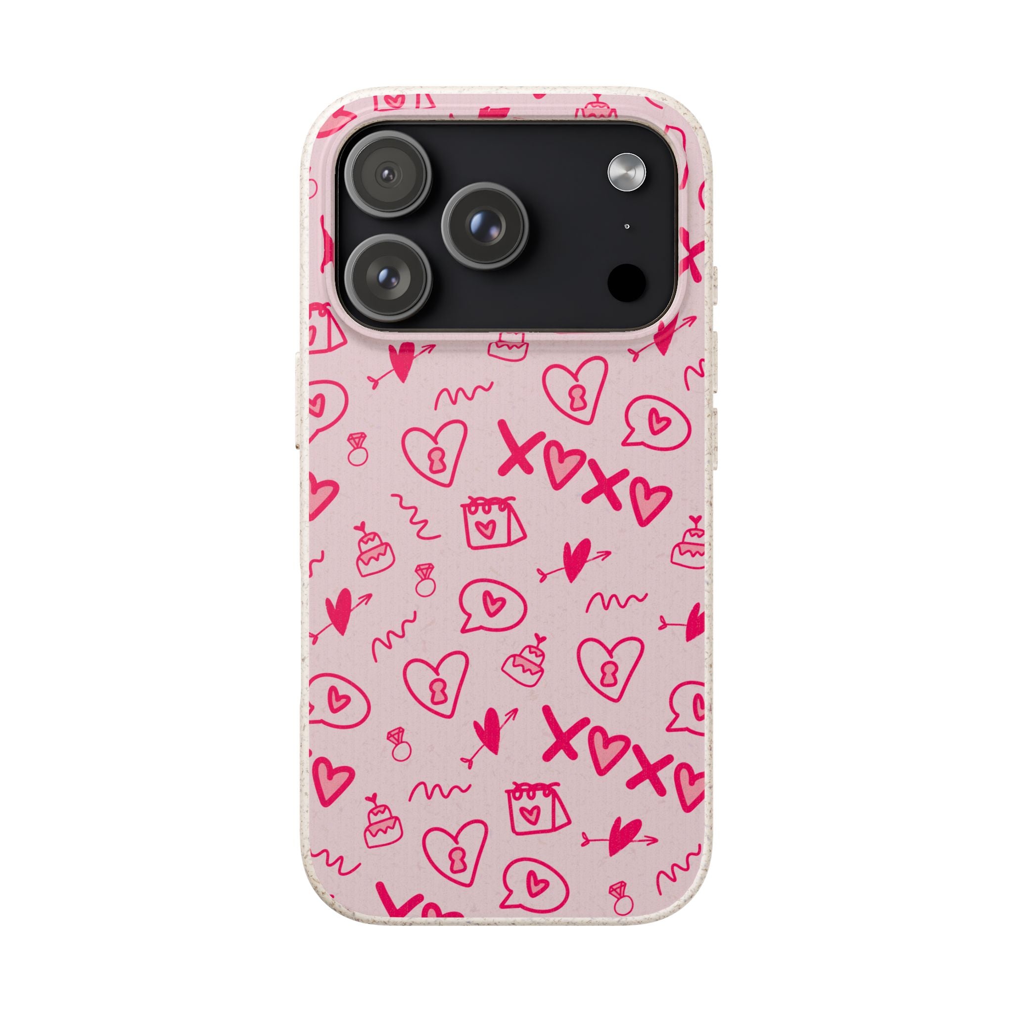 Pink Doodle Hearts Biodegradable Phone Case — XOXO Love Pattern