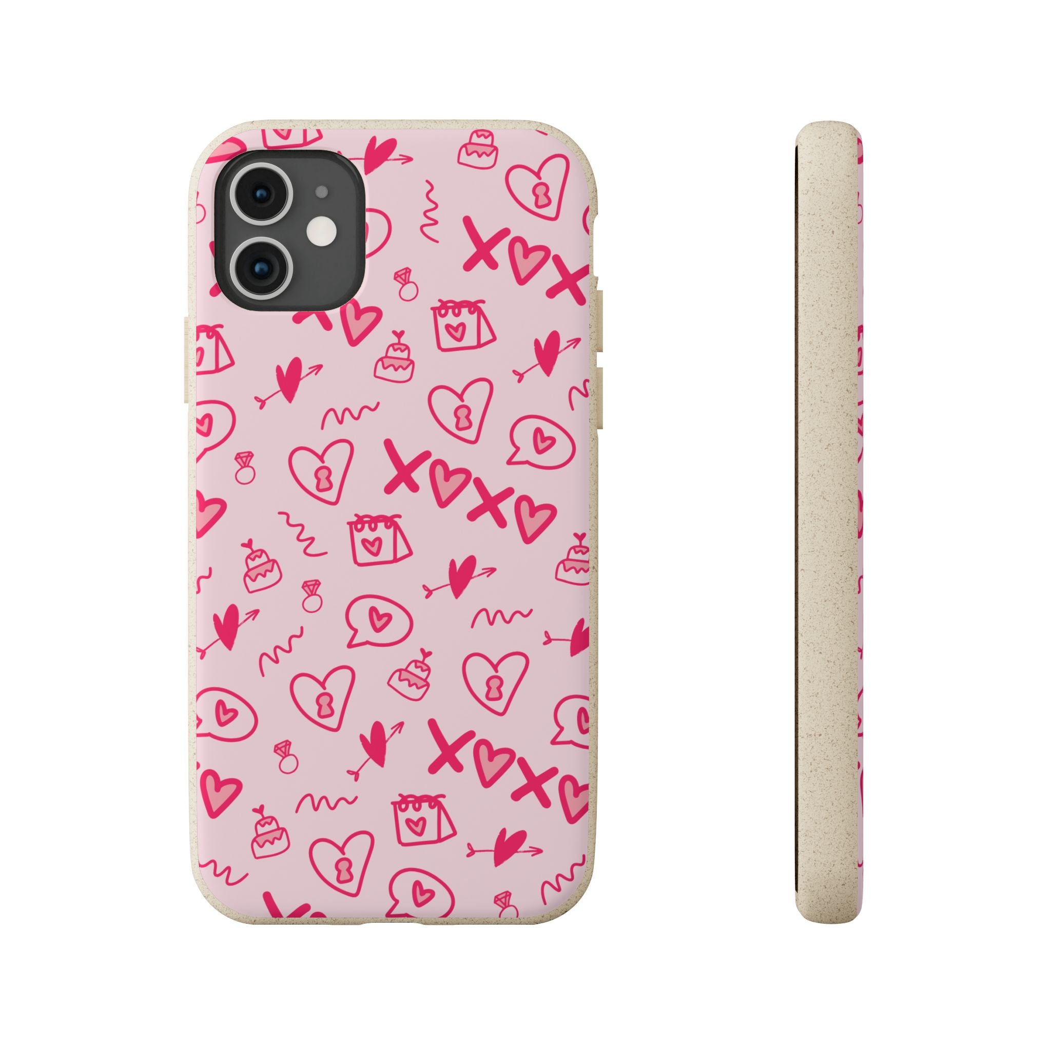 Pink Doodle Hearts Biodegradable Phone Case — XOXO Love Pattern
