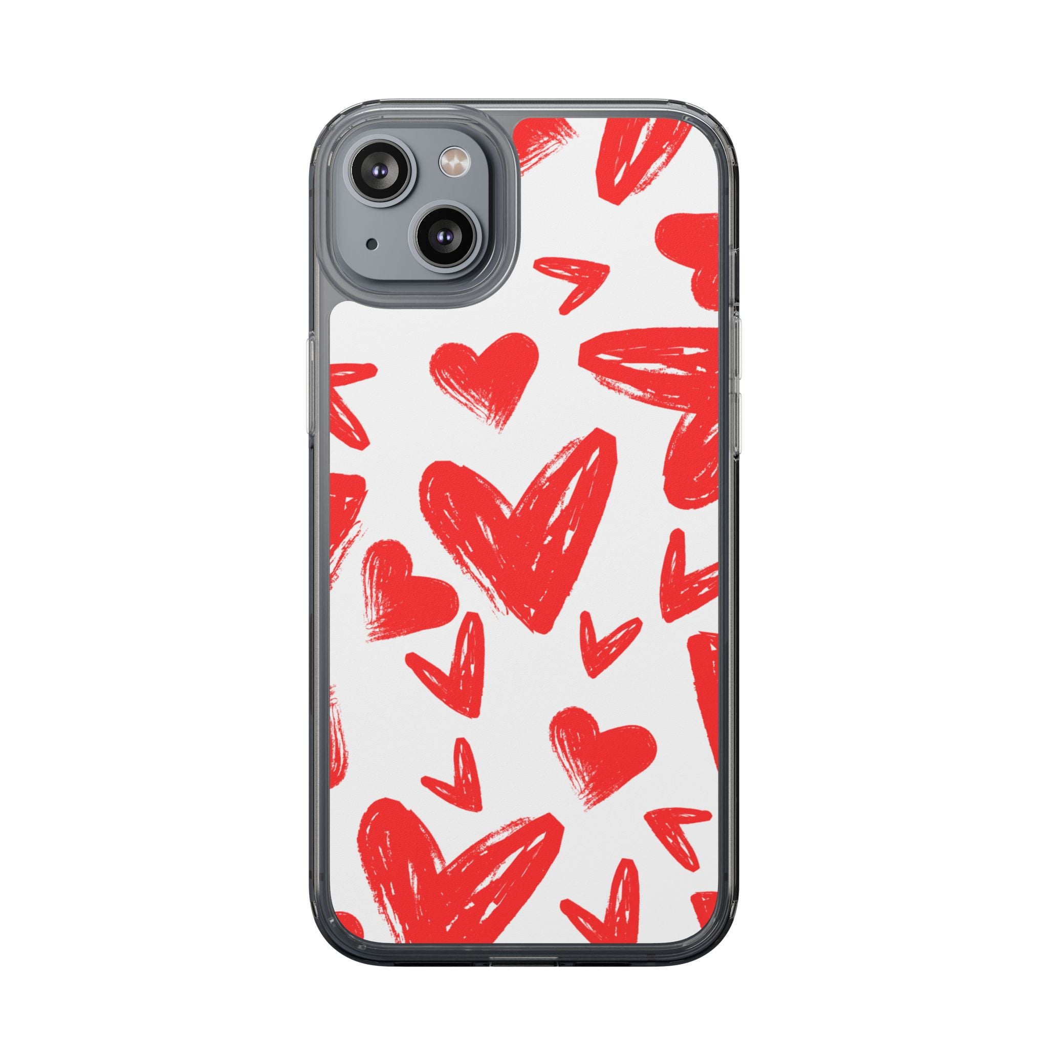 Red Scribble Hearts - Clear Phone Case