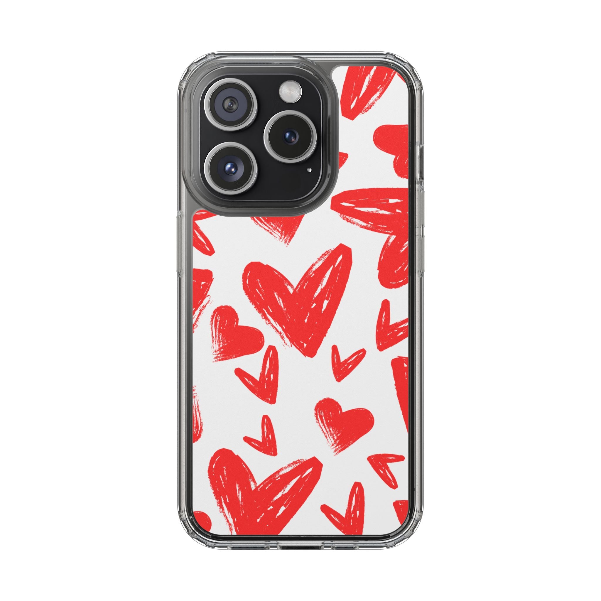 Red Scribble Hearts - Clear Phone Case