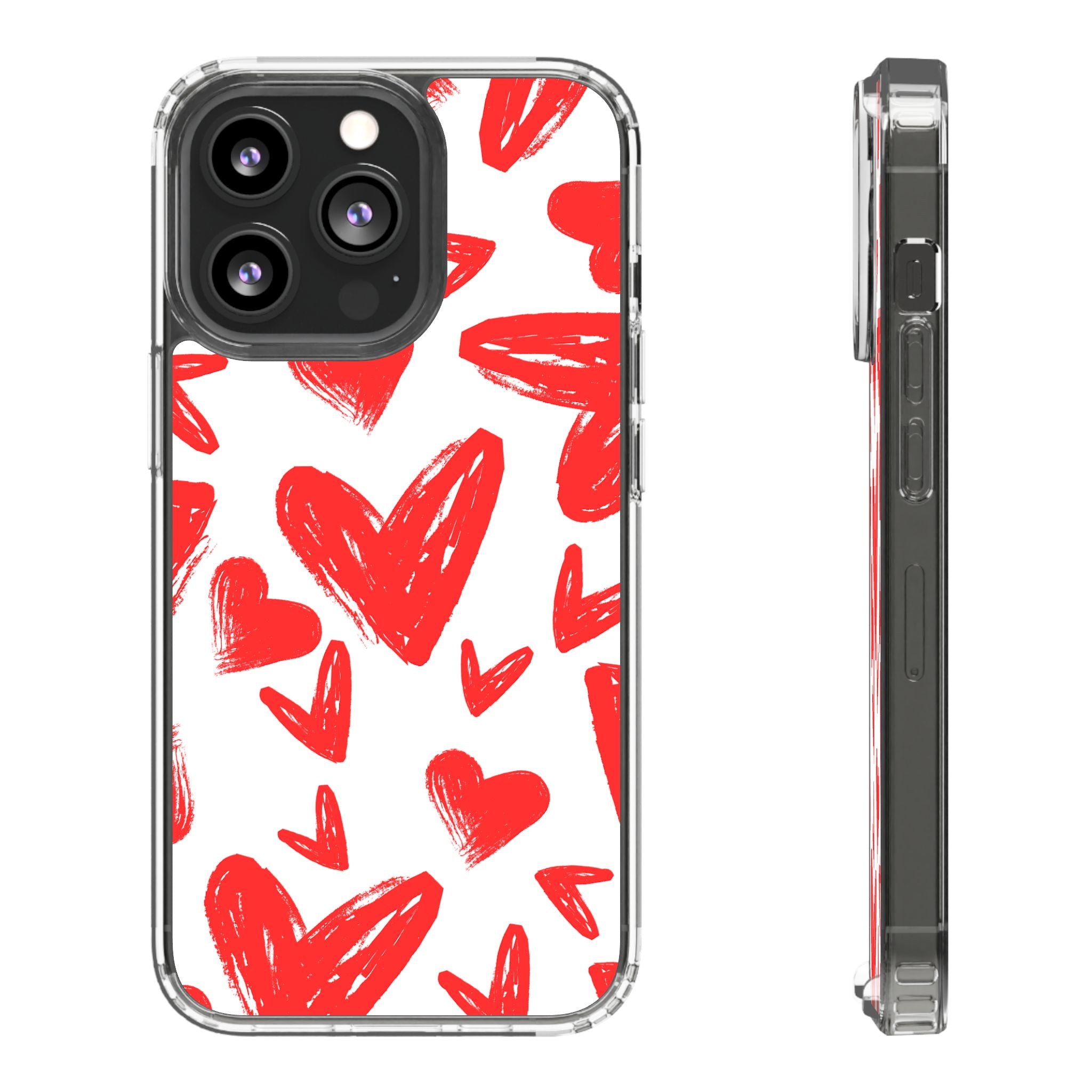 Red Scribble Hearts - Clear Phone Case