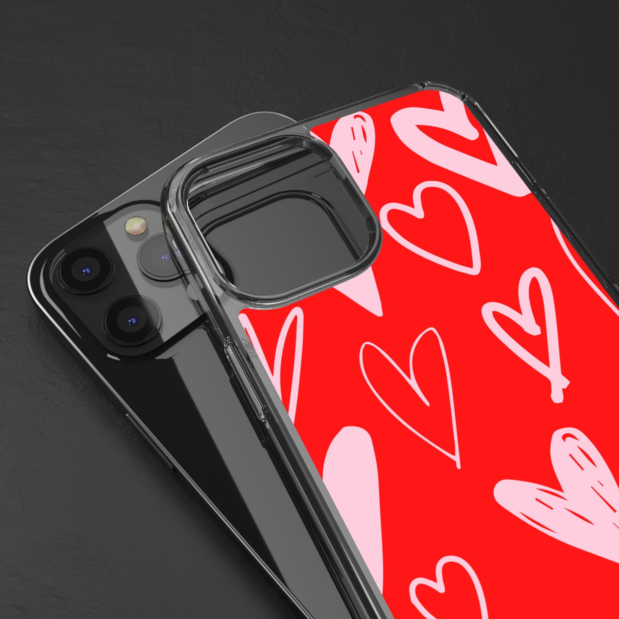 Red Hearts Pattern - Clear Phone Case
