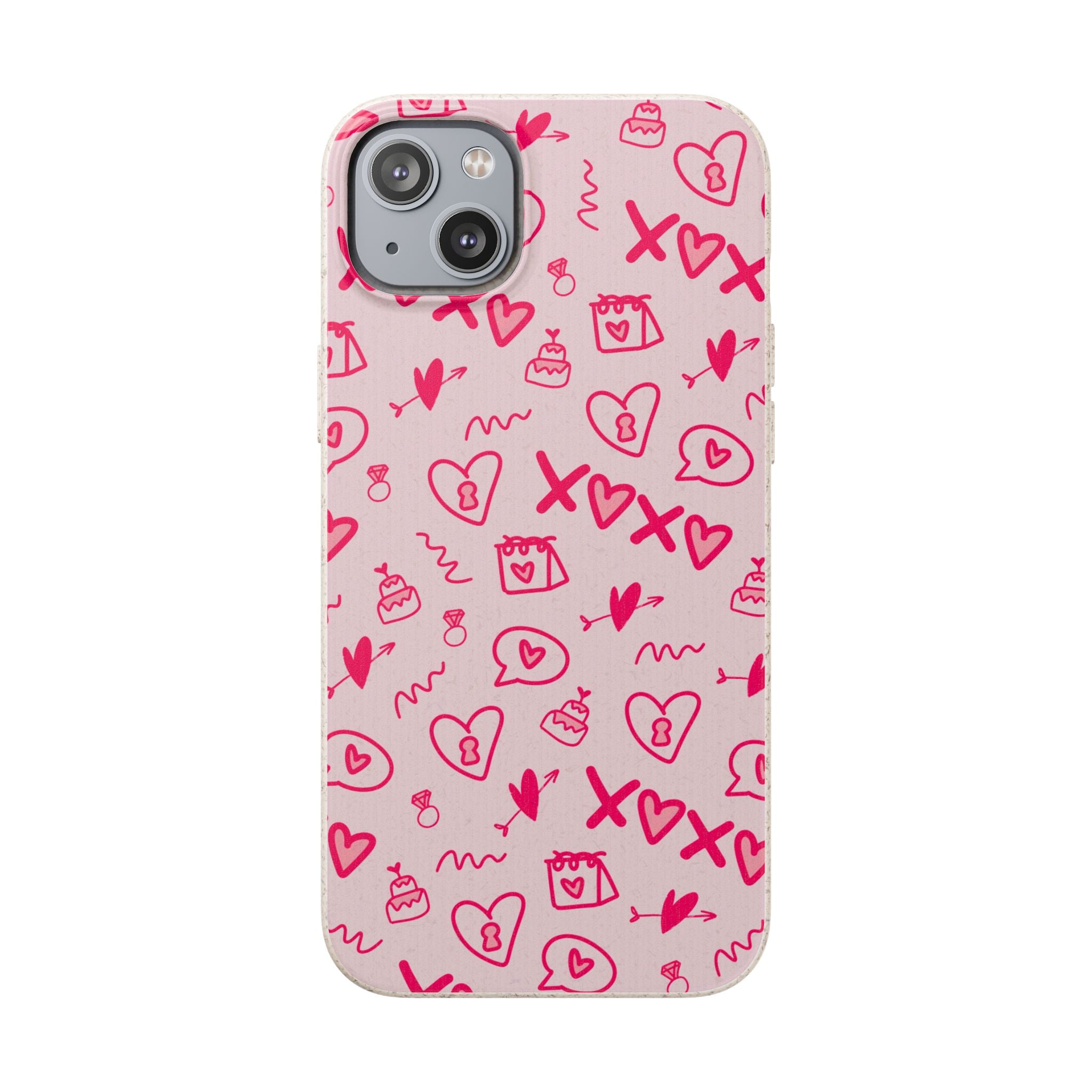 Pink Doodle Hearts Biodegradable Phone Case — XOXO Love Pattern