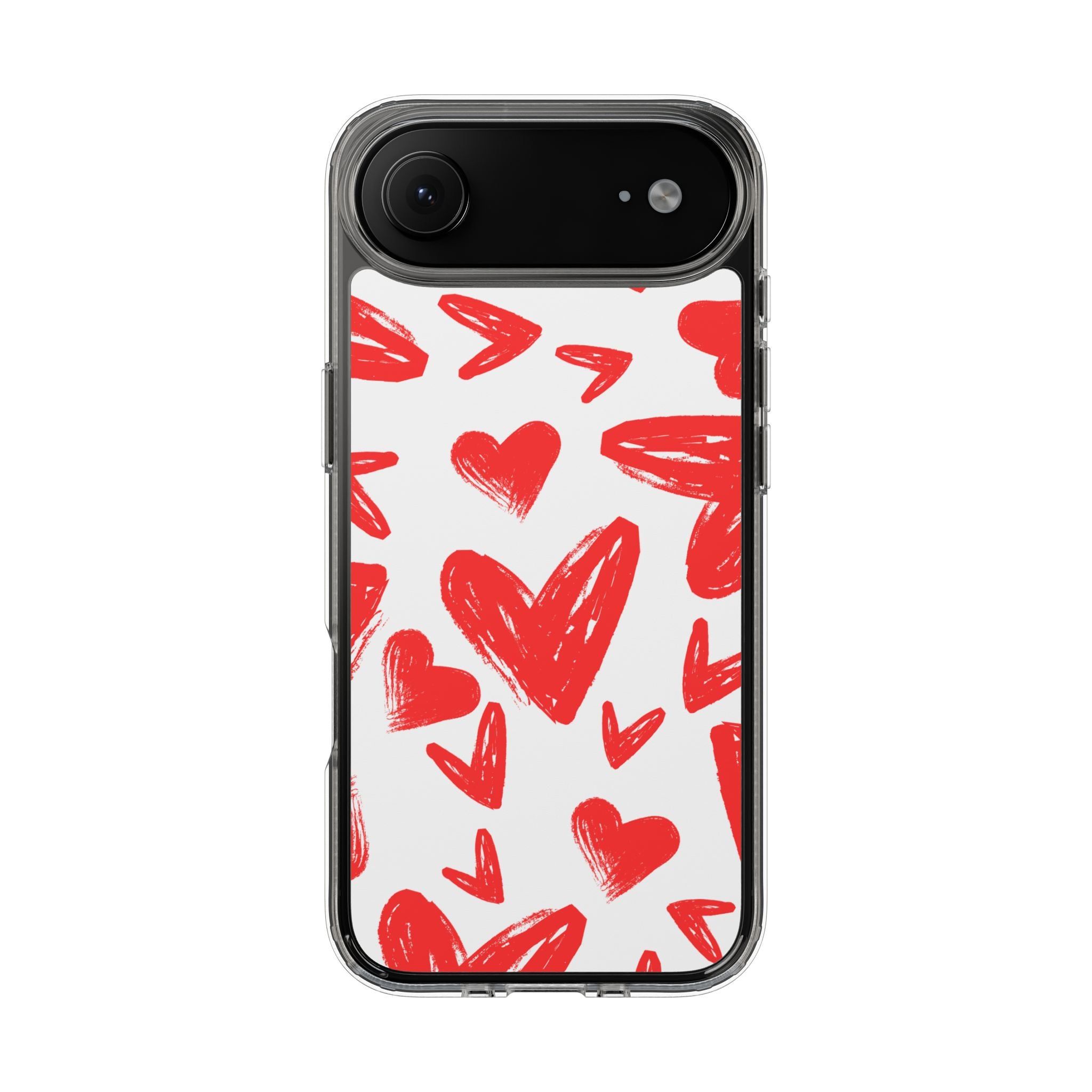 Red Scribble Hearts - Clear Phone Case