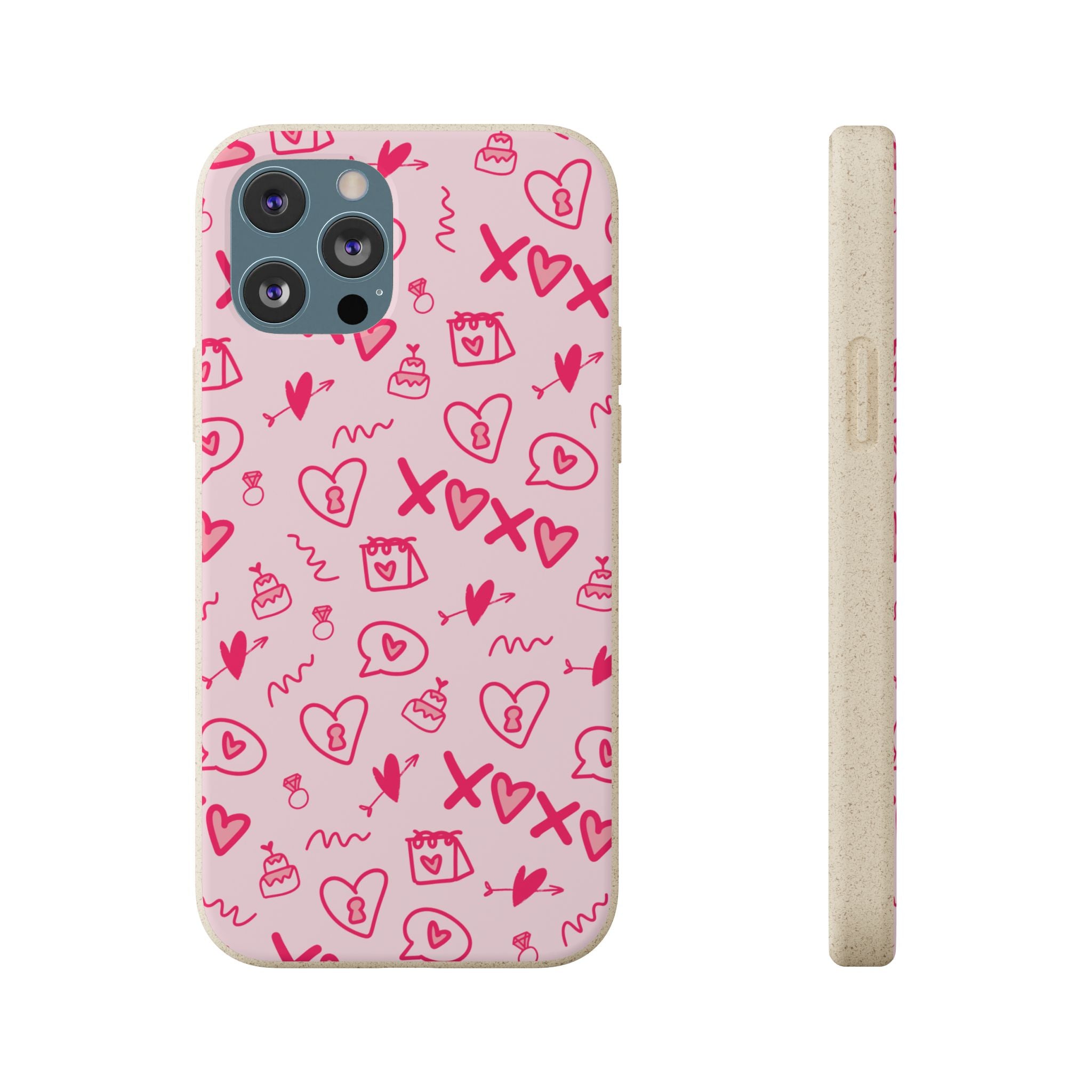 Pink Doodle Hearts Biodegradable Phone Case — XOXO Love Pattern