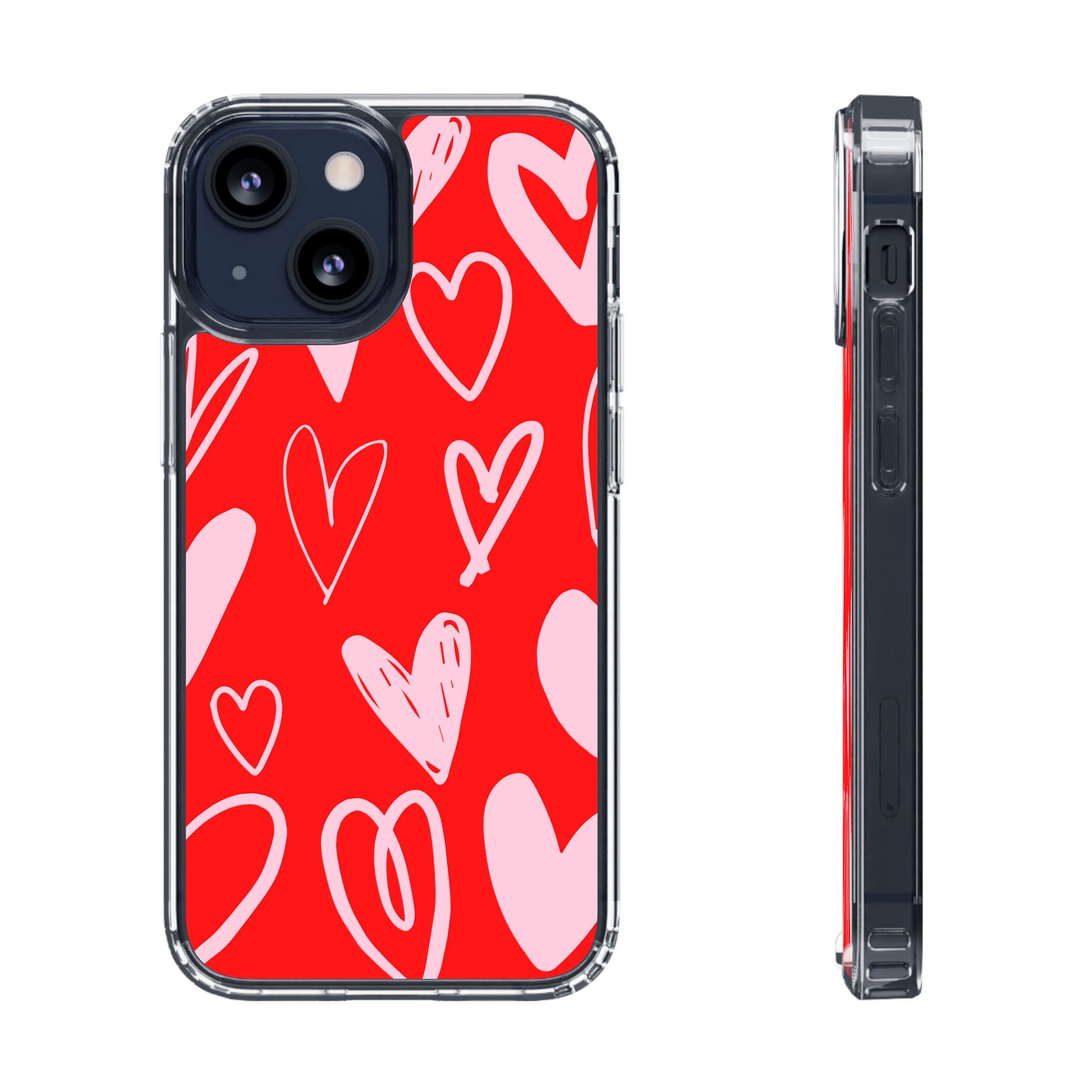 Red Hearts Pattern - Clear Phone Case