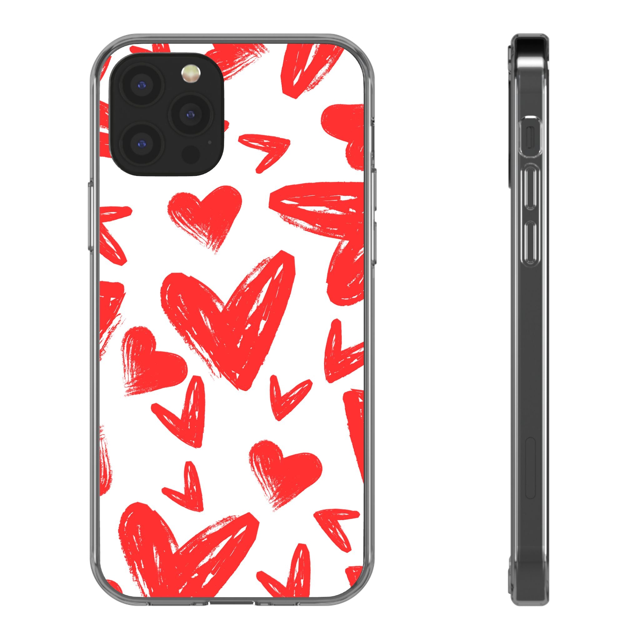 Red Scribble Hearts - Clear Phone Case