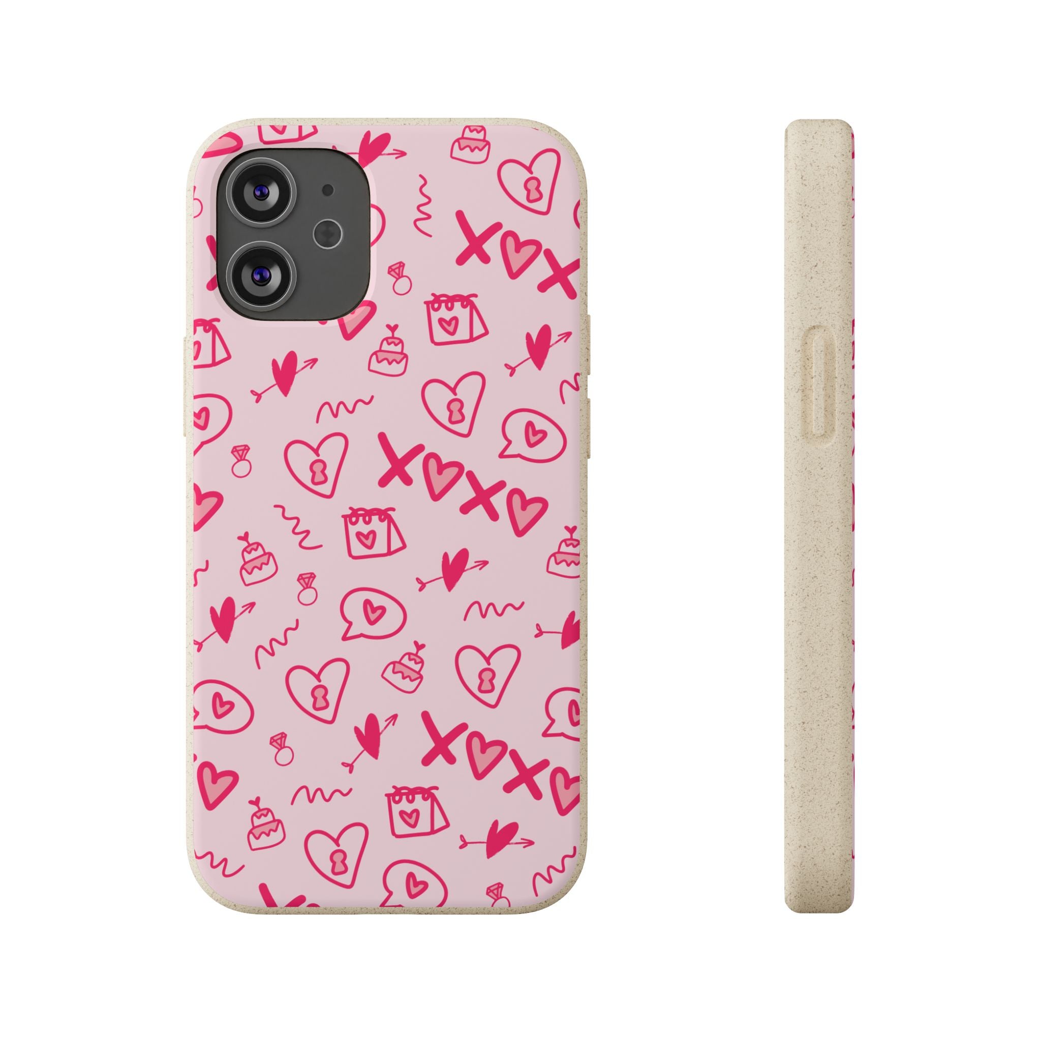 Pink Doodle Hearts Biodegradable Phone Case — XOXO Love Pattern