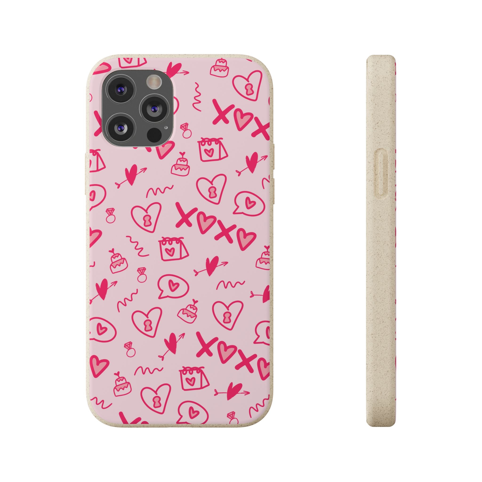Pink Doodle Hearts Biodegradable Phone Case — XOXO Love Pattern