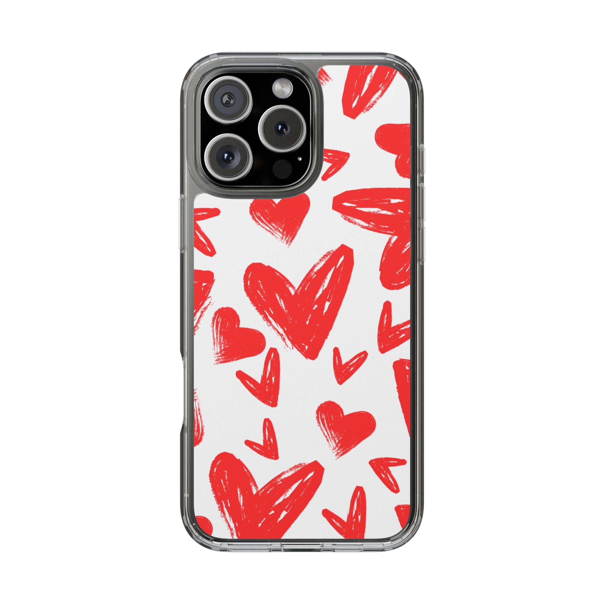 Red Scribble Hearts - Clear Phone Case