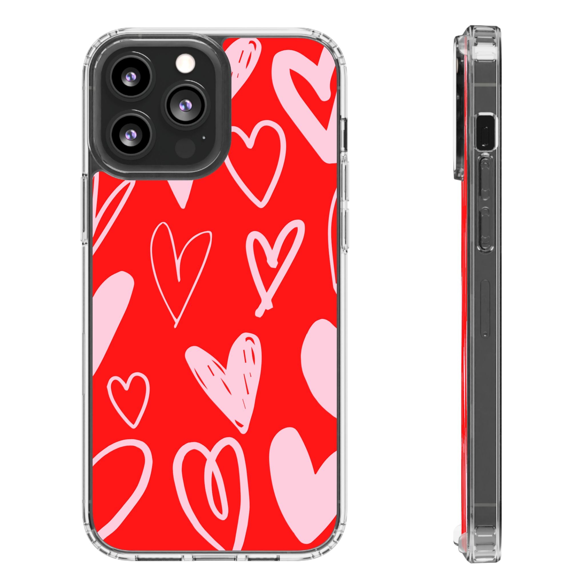 Red Hearts Pattern - Clear Phone Case