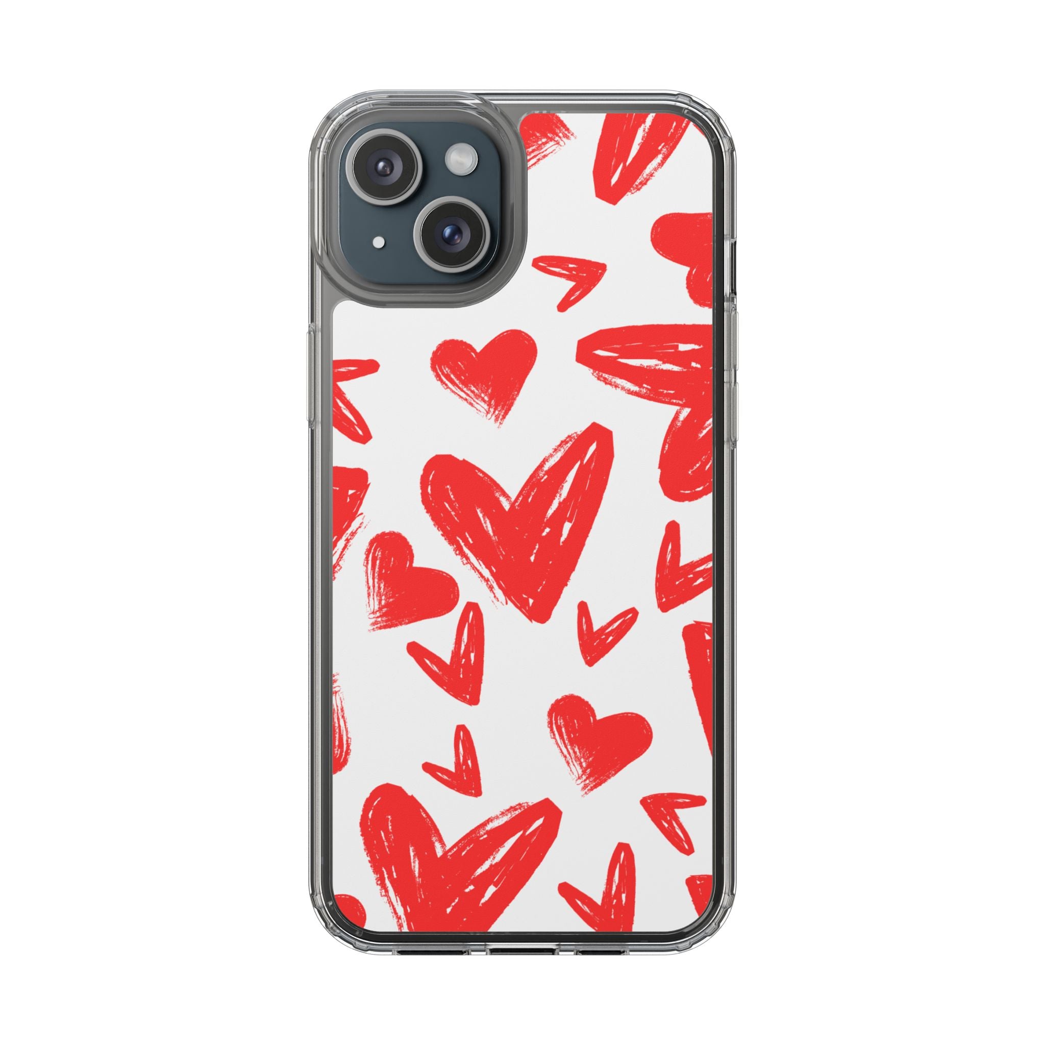 Red Scribble Hearts - Clear Phone Case