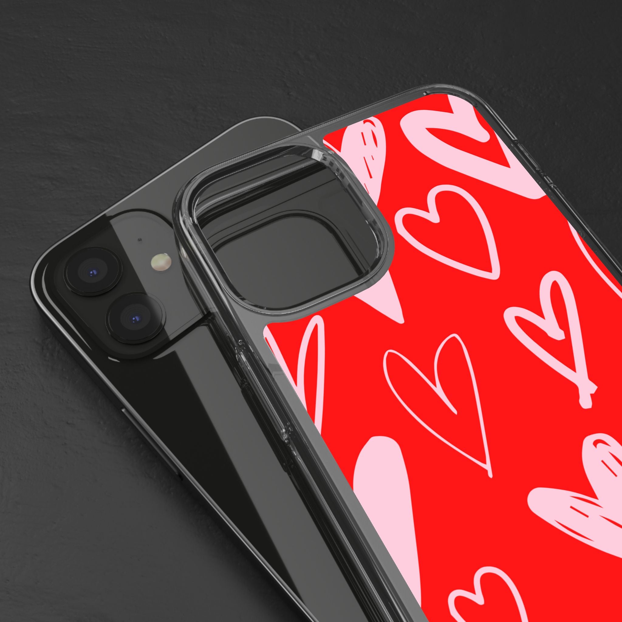 Red Hearts Pattern - Clear Phone Case