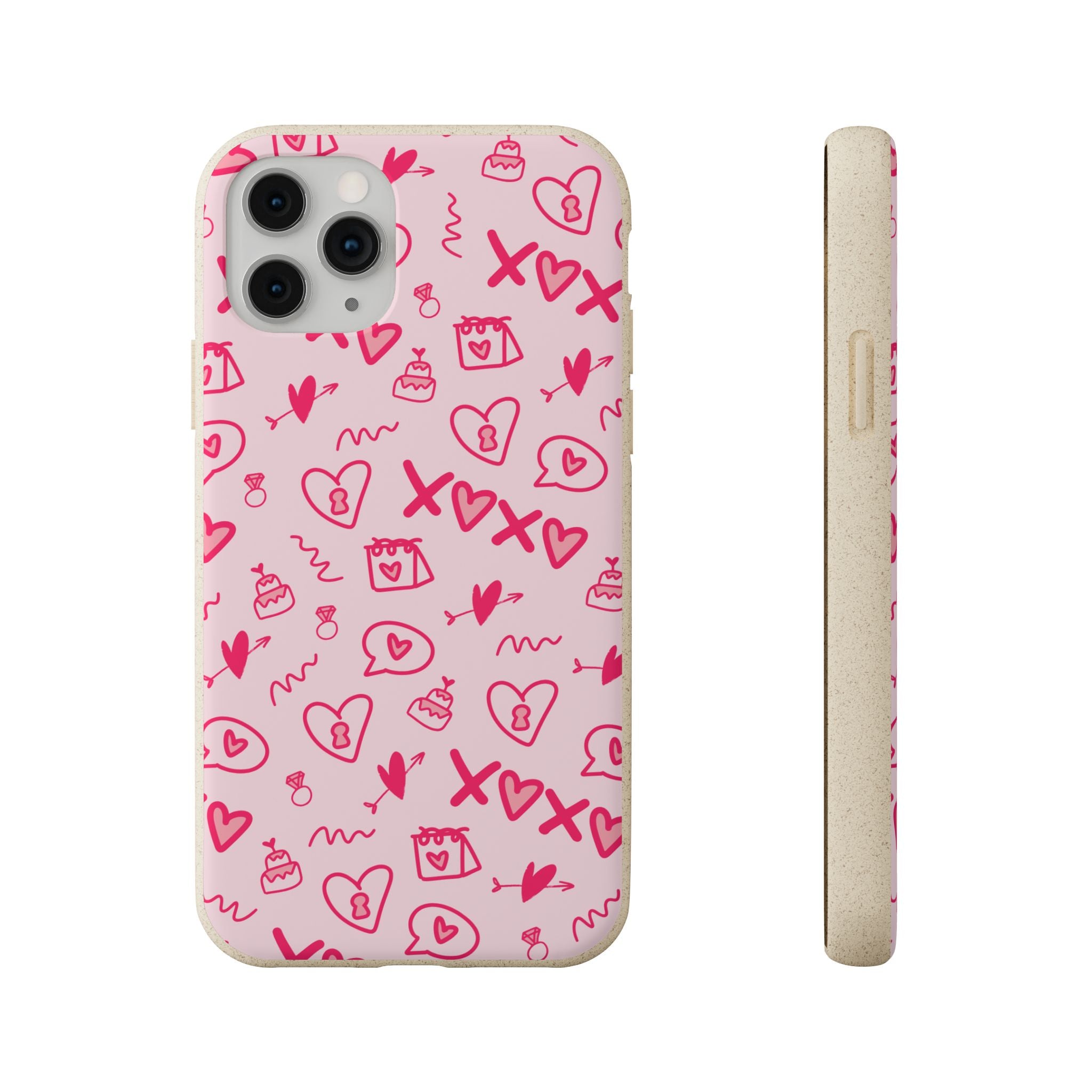 Pink Doodle Hearts Biodegradable Phone Case — XOXO Love Pattern