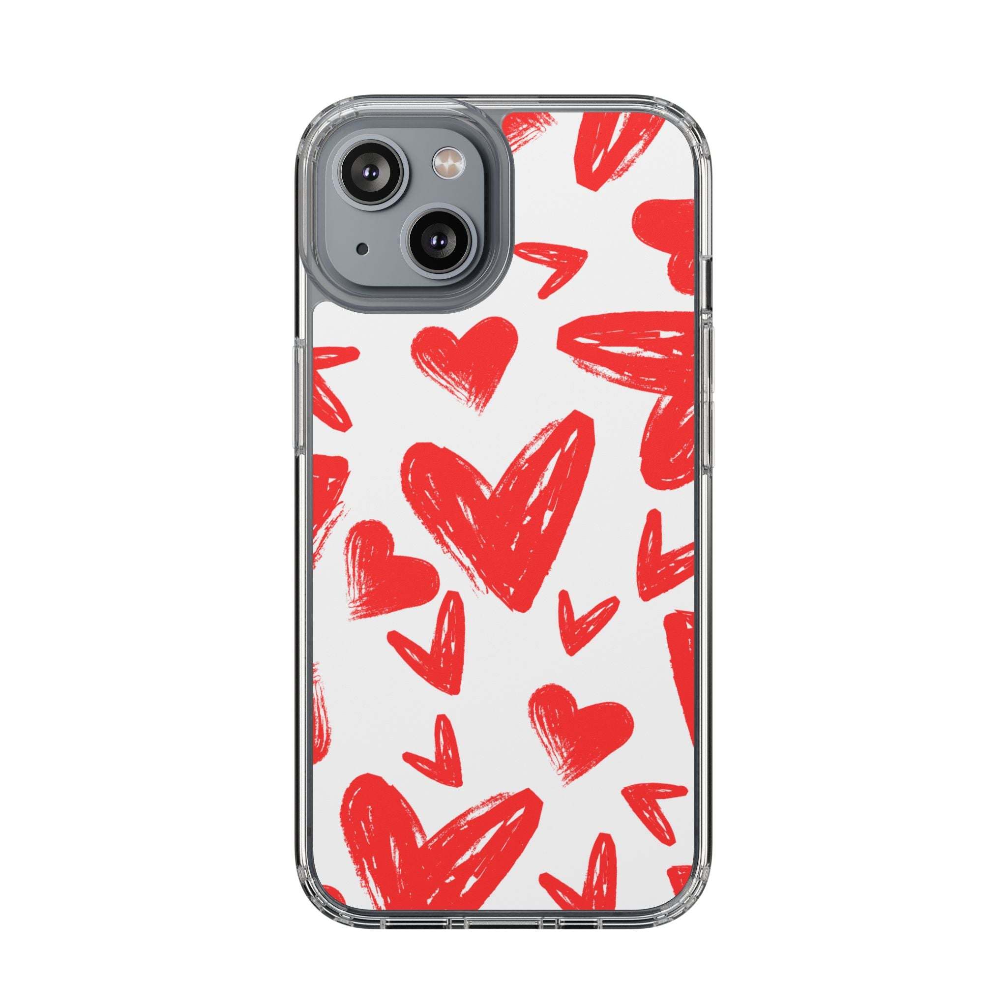 Red Scribble Hearts - Clear Phone Case
