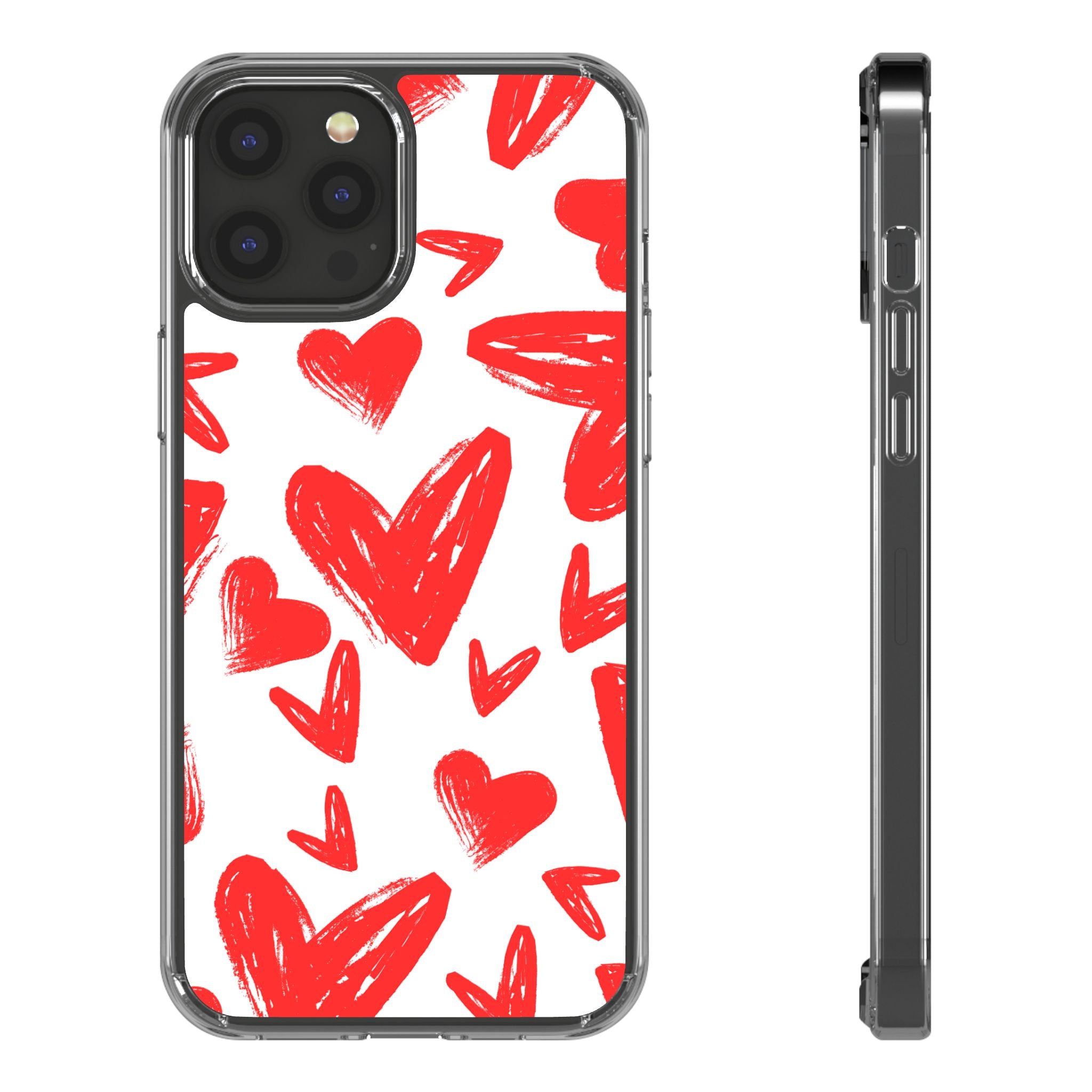 Red Scribble Hearts - Clear Phone Case