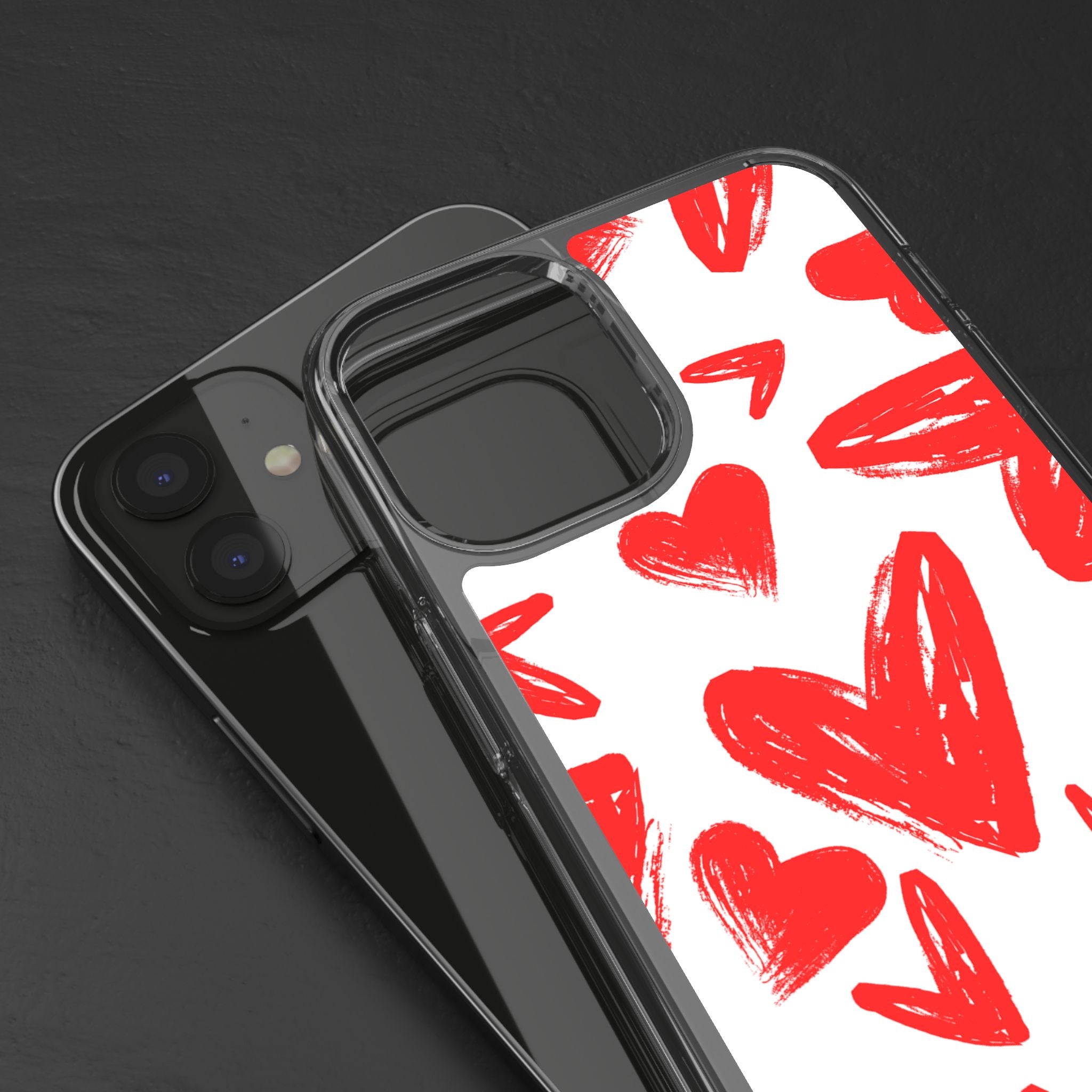 Red Scribble Hearts - Clear Phone Case