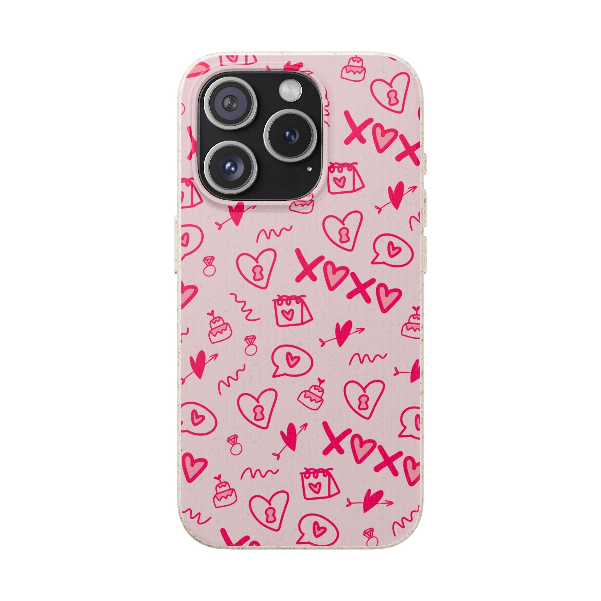 Pink Doodle Hearts Biodegradable Phone Case — XOXO Love Pattern