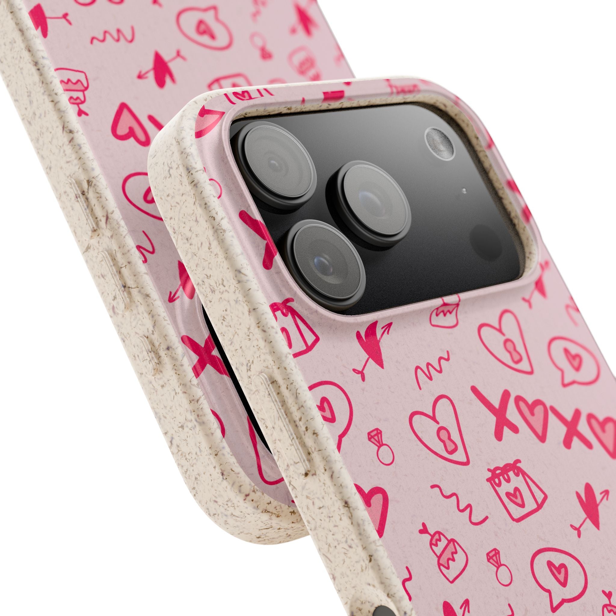 Pink Doodle Hearts Biodegradable Phone Case — XOXO Love Pattern