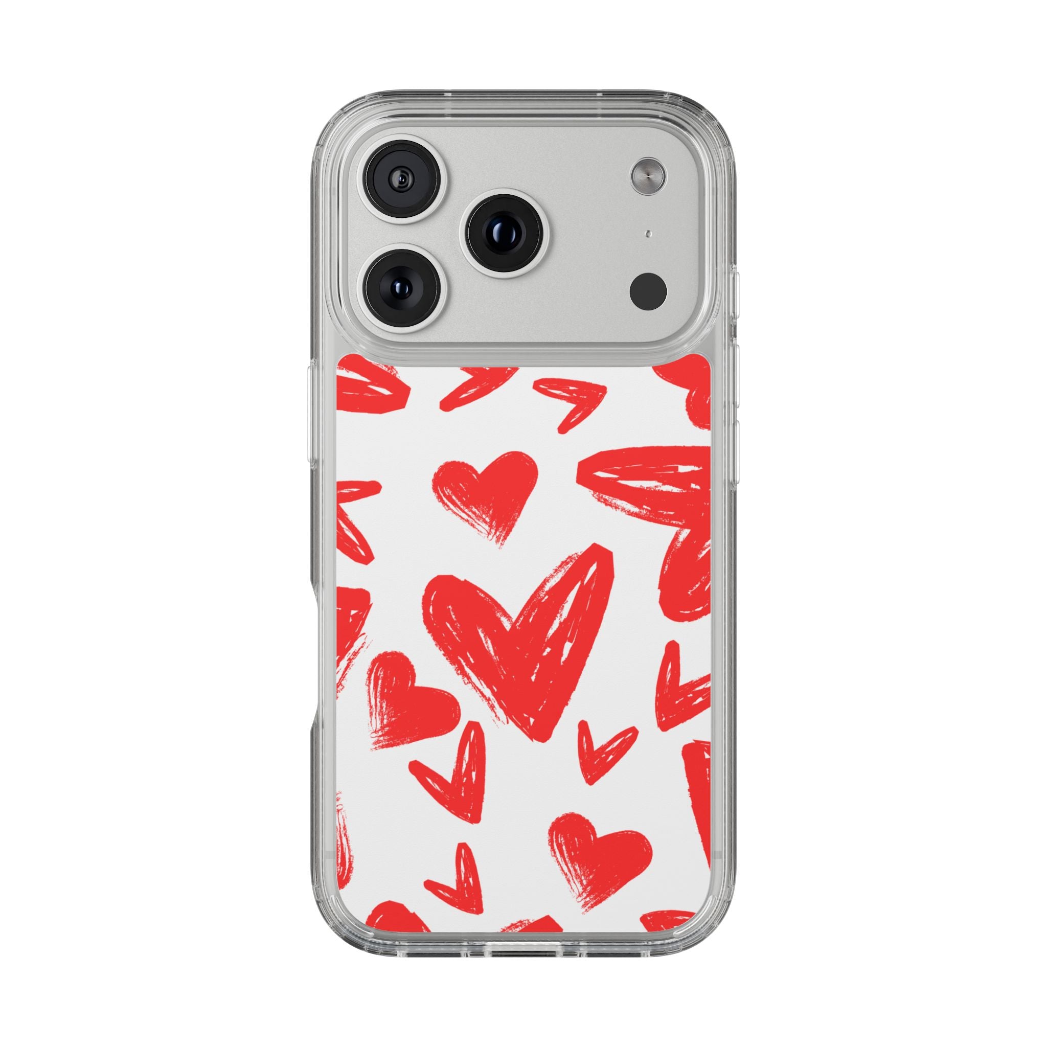 Red Scribble Hearts - Clear Phone Case