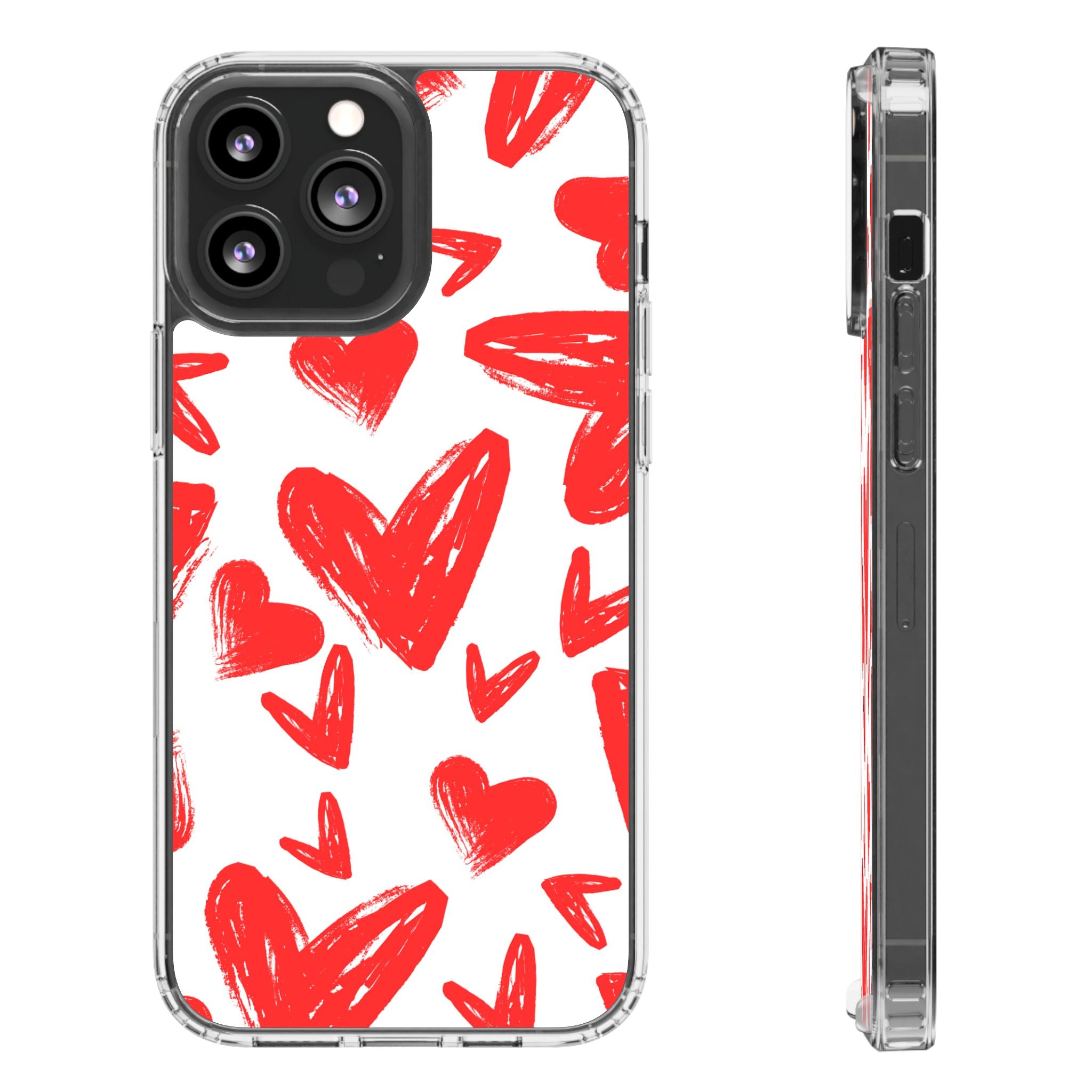 Red Scribble Hearts - Clear Phone Case